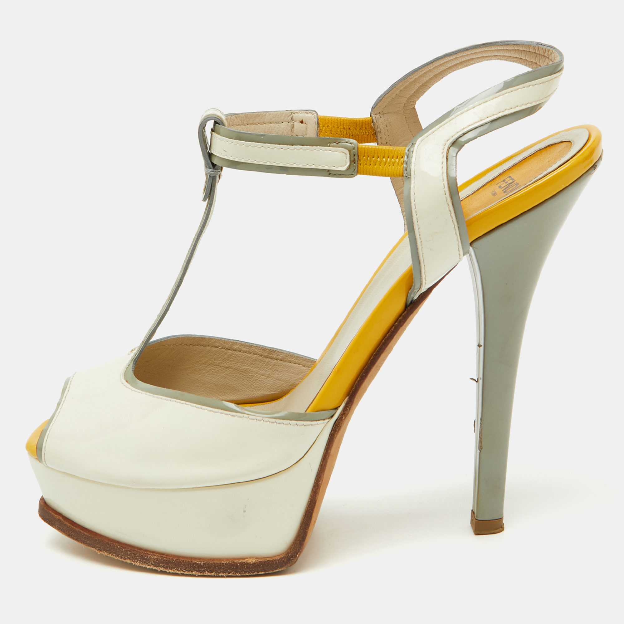 

Fendi Tri Color Patent Leather T- Strap Fendista Platform Sandals Size, Multicolor