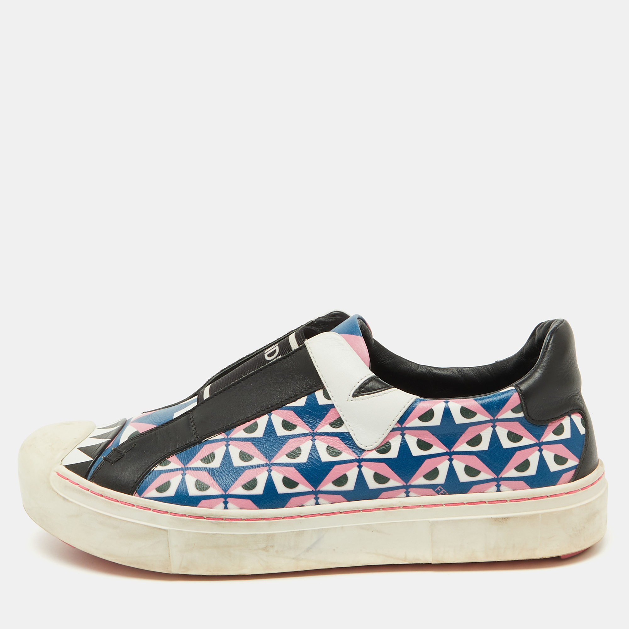 

Fendi Multicolor Bug Eye Print Leather Slip On Sneakers Size