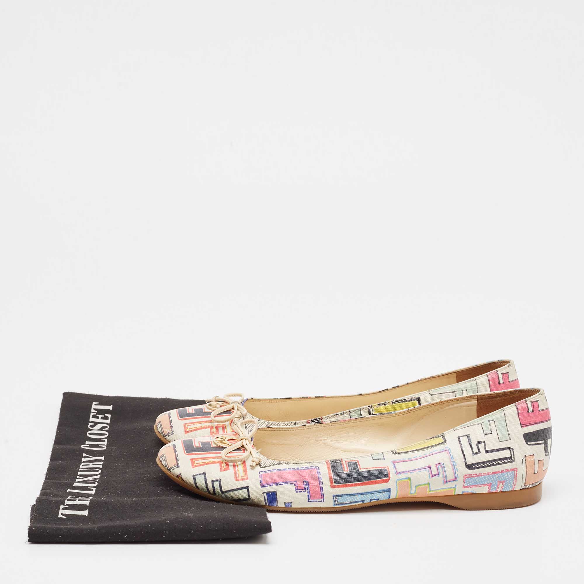Fendi White Multicolor Zucca Spalmati Ballet Flats Size 39.5 