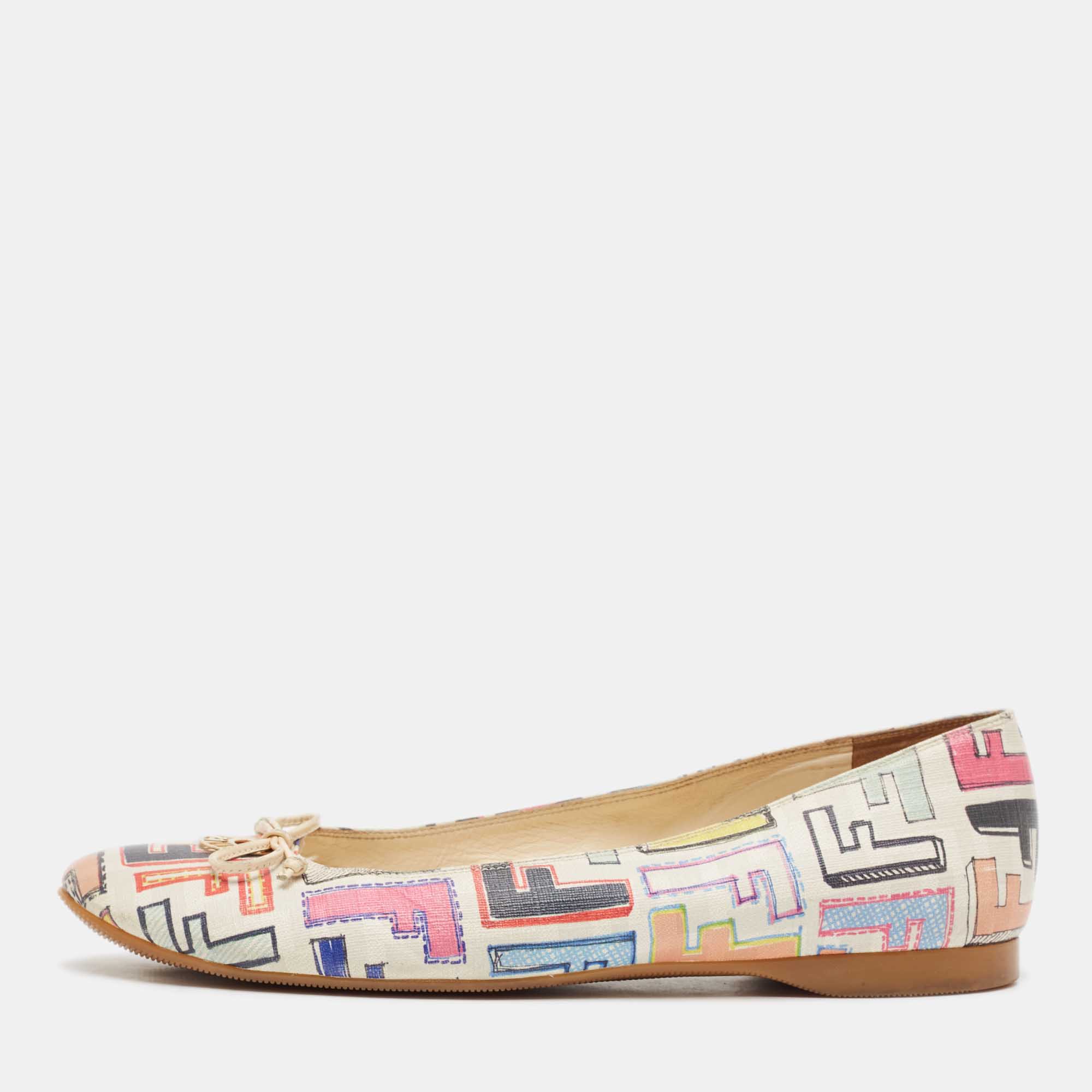 

Fendi White Multicolor Zucca Spalmati Ballet Flats Size