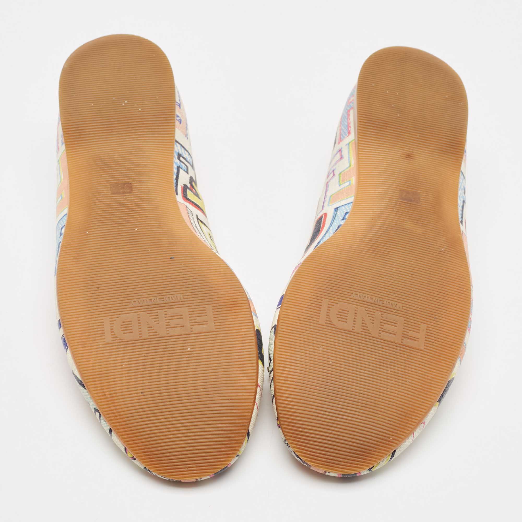 Fendi White Multicolor Zucca Spalmati Ballet Flats Size 39.5 