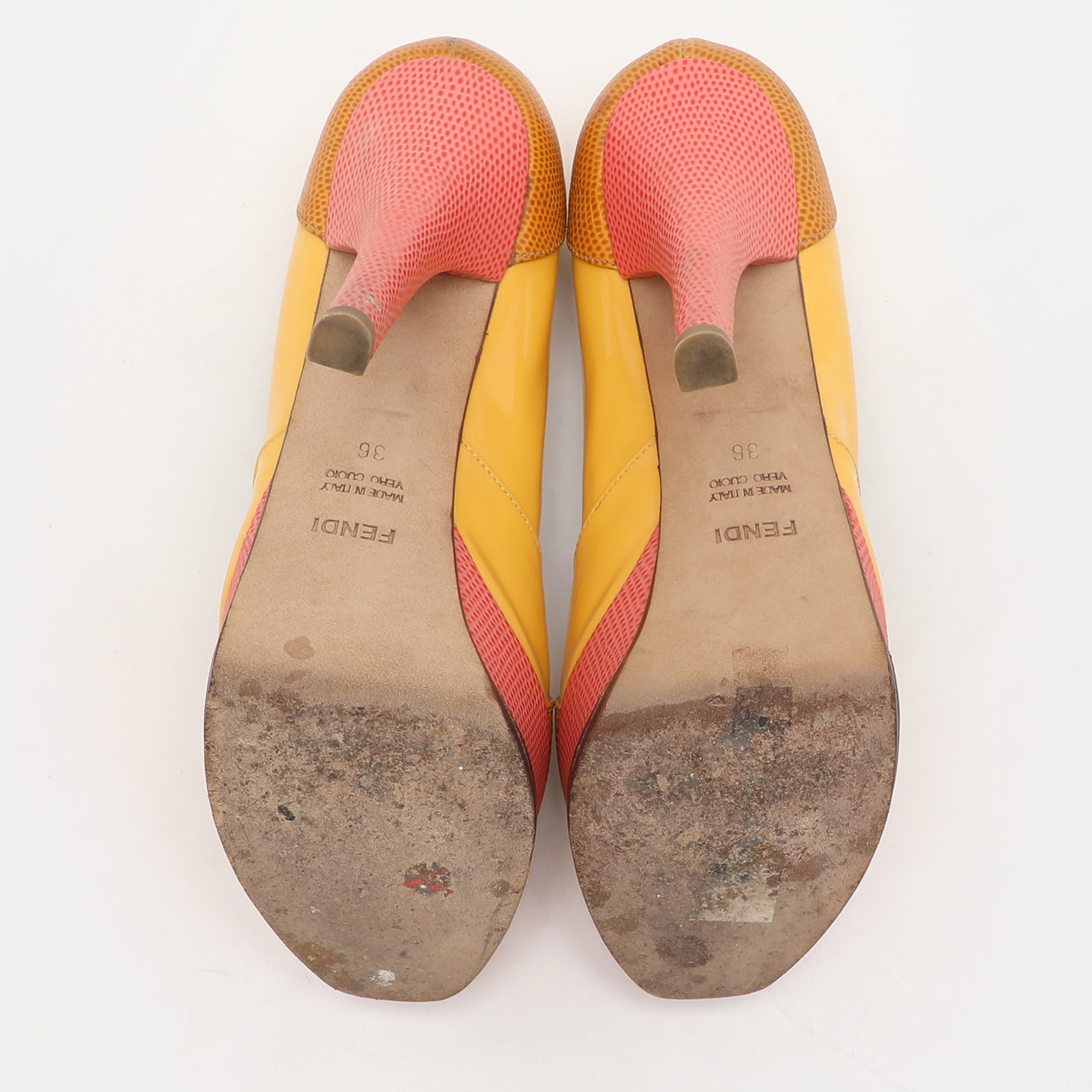 Fendi Tri Color Fendista Colorblock Lizard-Embossed Leather Peep Toe Platform Pumps Size 36 