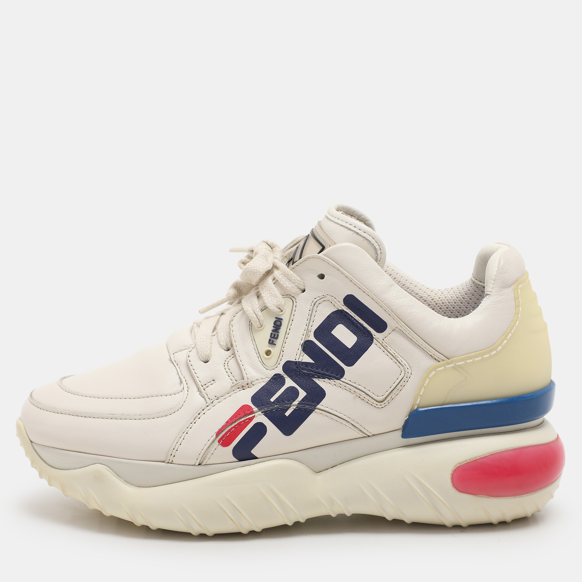 

Fendi Off-White Leather and Rubber Fendi-Fila Mania Logo Low Top Sneakers 37.5