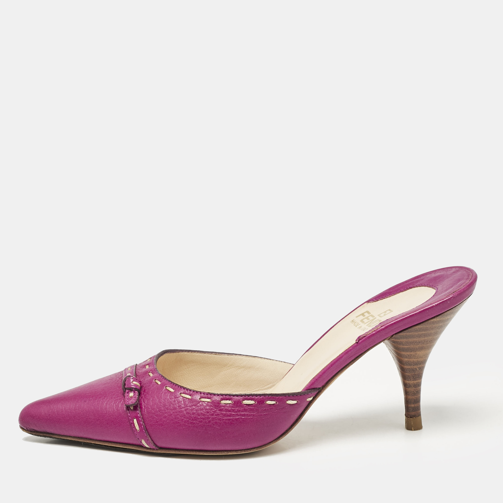 

Fendi Magenta Pink Leather Pointed Toe Mules Size