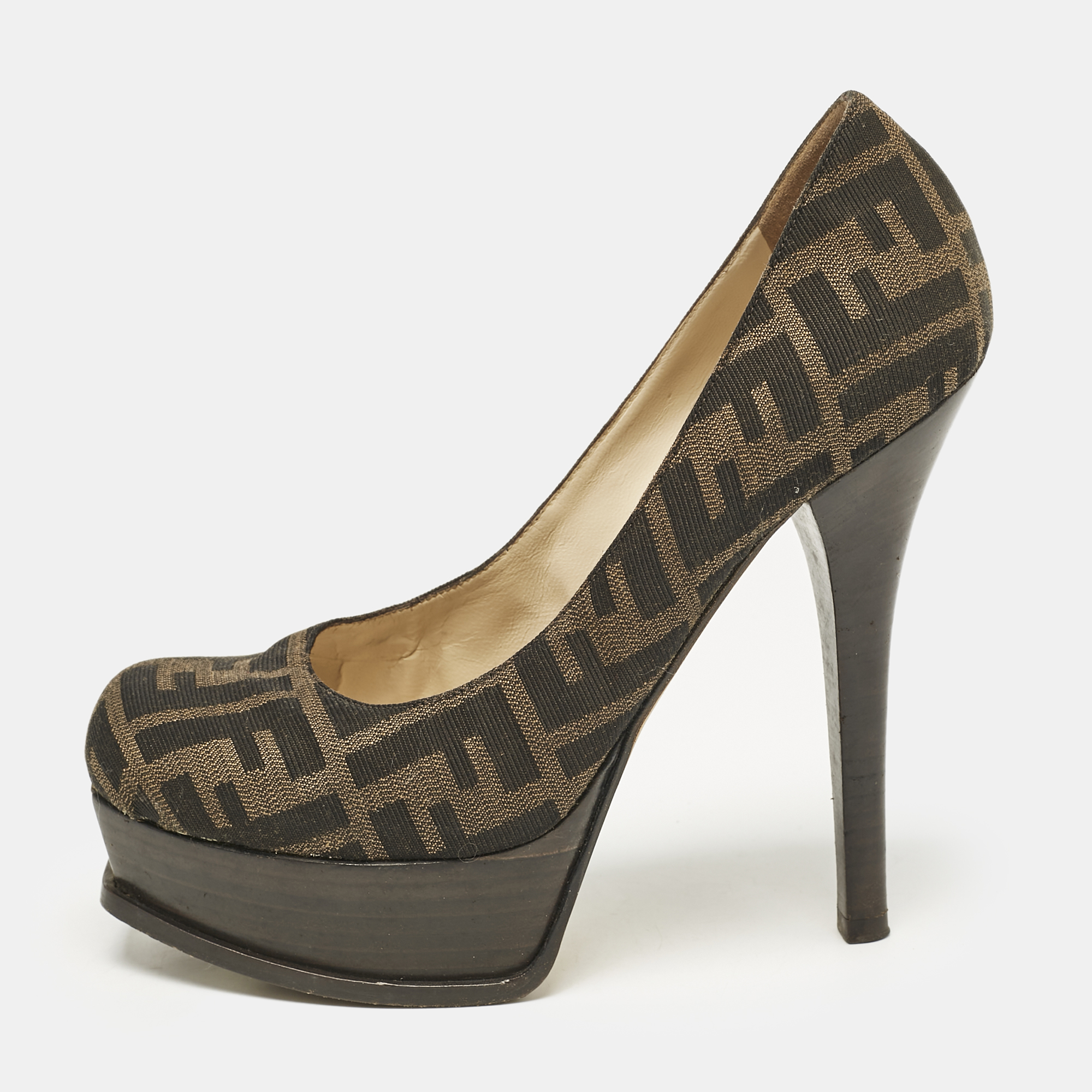 

Fendi Brown Zucca Canvas Fendista Platform Pumps Size