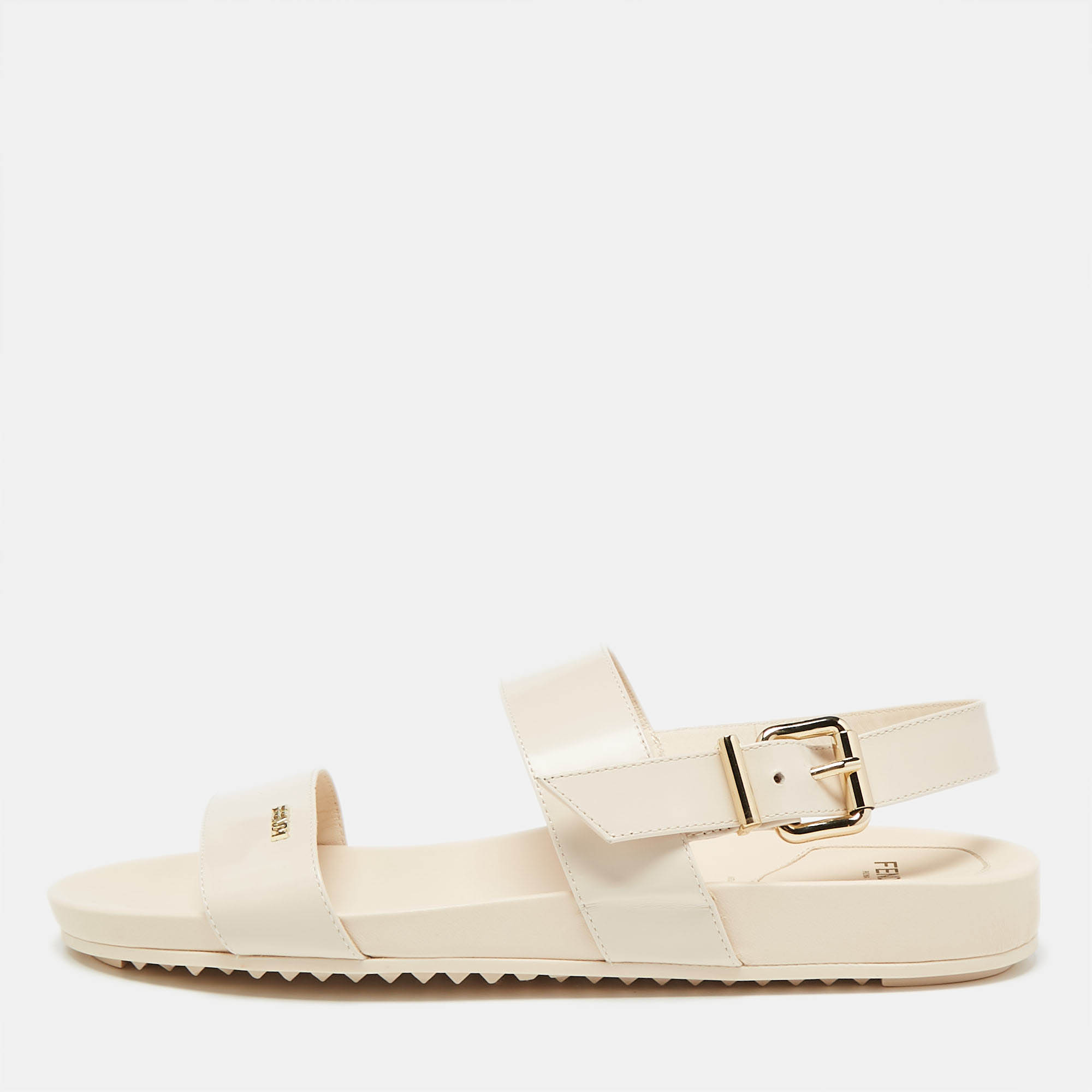 

Fendi Beige Brushed Leather Flat Sandals Size