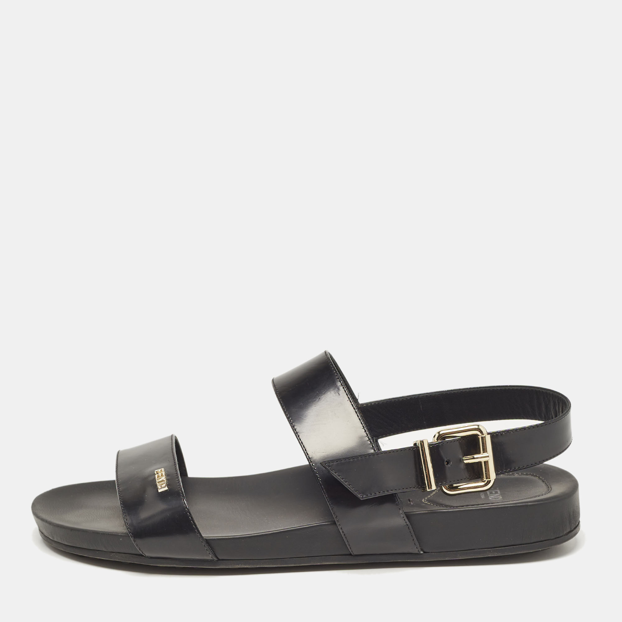 

Fendi Black Patent Leather Strap Buckle Flats Size