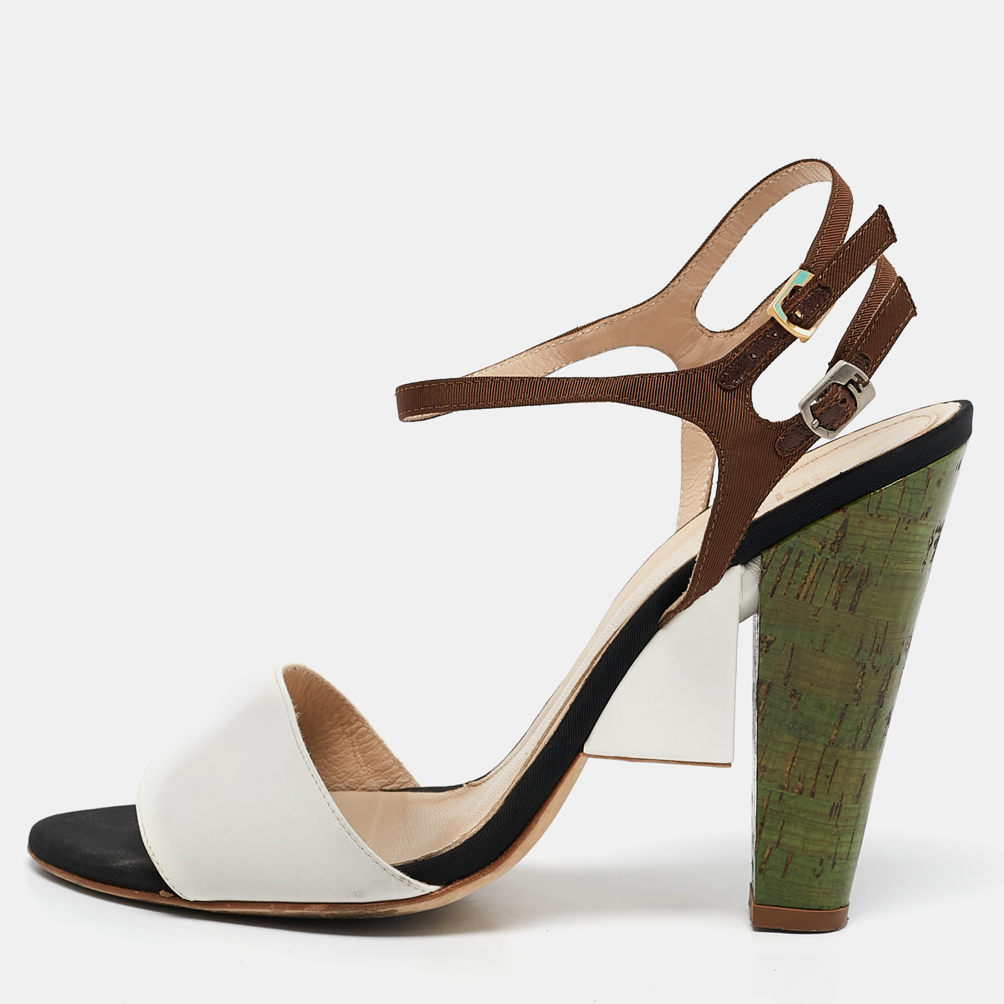 

Fendi Multicolor Canvas and Leather Ankle Strap Sandals Size