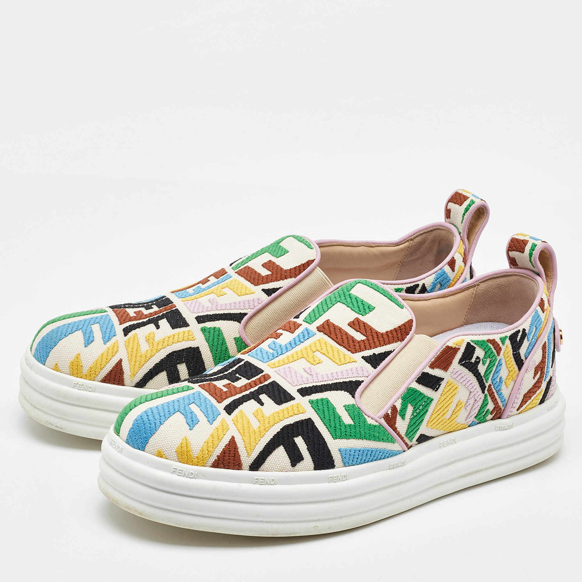 Fendi Multicolor Canvas FF Vertigo Slip On Sneakers Size 39 