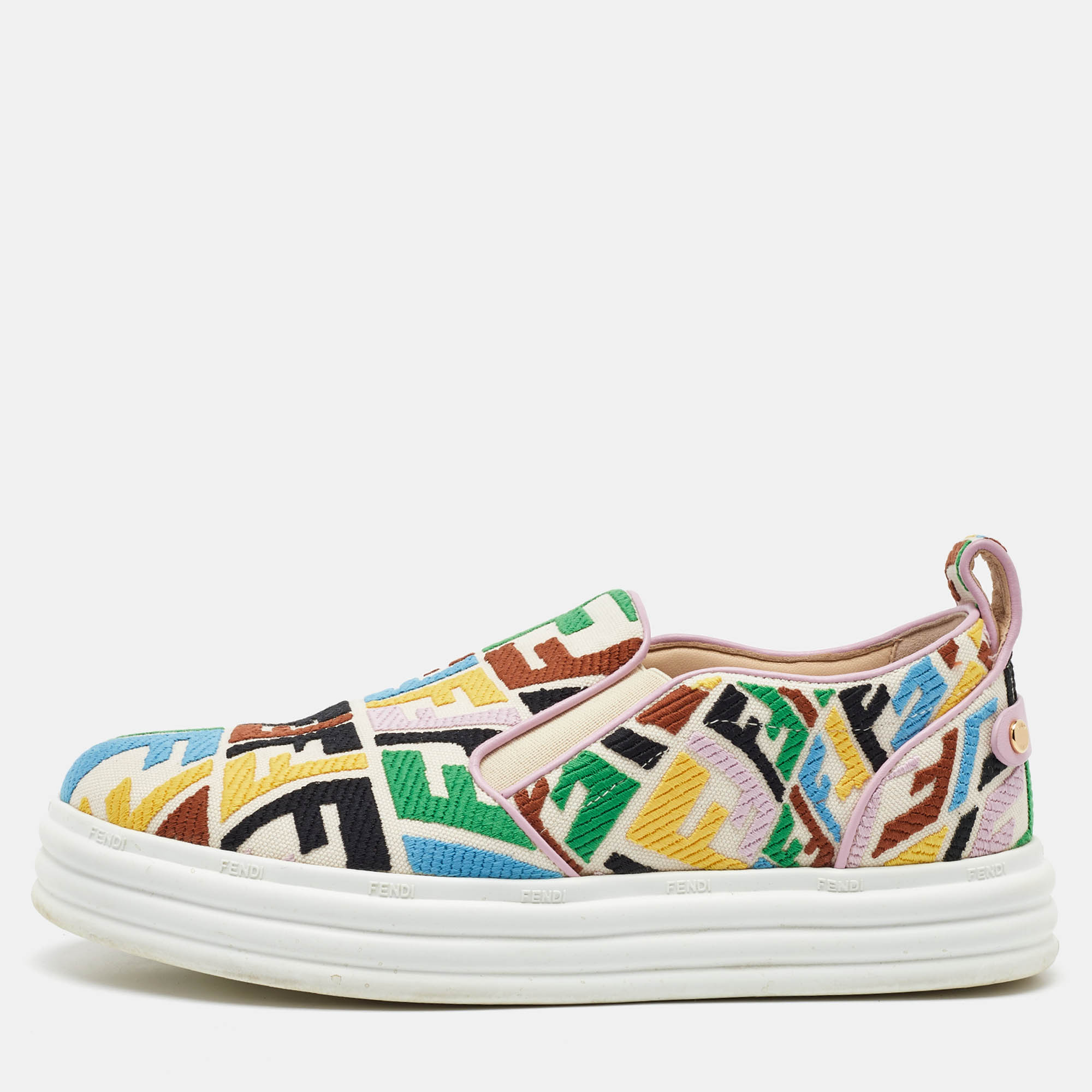 

Fendi Multicolor Canvas FF Vertigo Slip On Sneakers Size