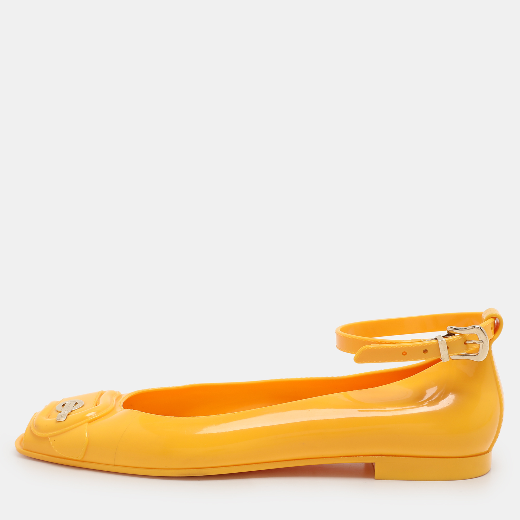 

Fendi Yellow Jelly Peep Toe Ankle Strap Flat Sandals Size 38