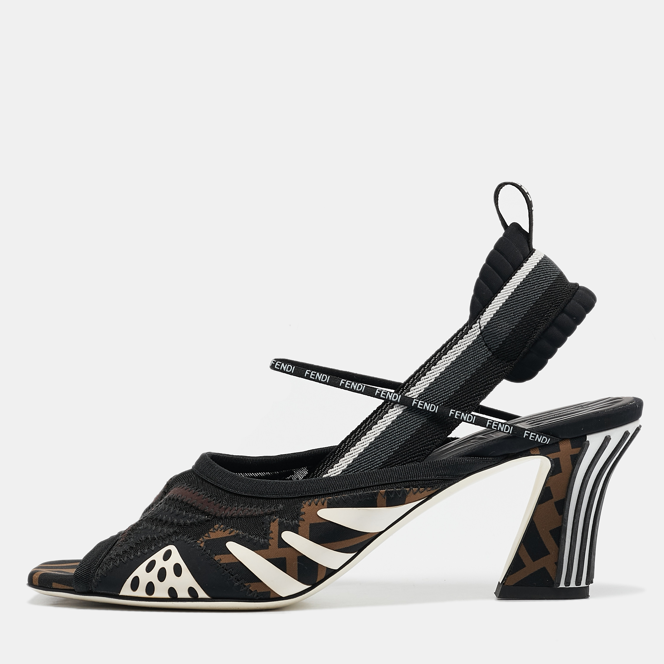 

Fendi Black Neoprene and Mesh Freedom FF Patchwork Slingback Sandals Size