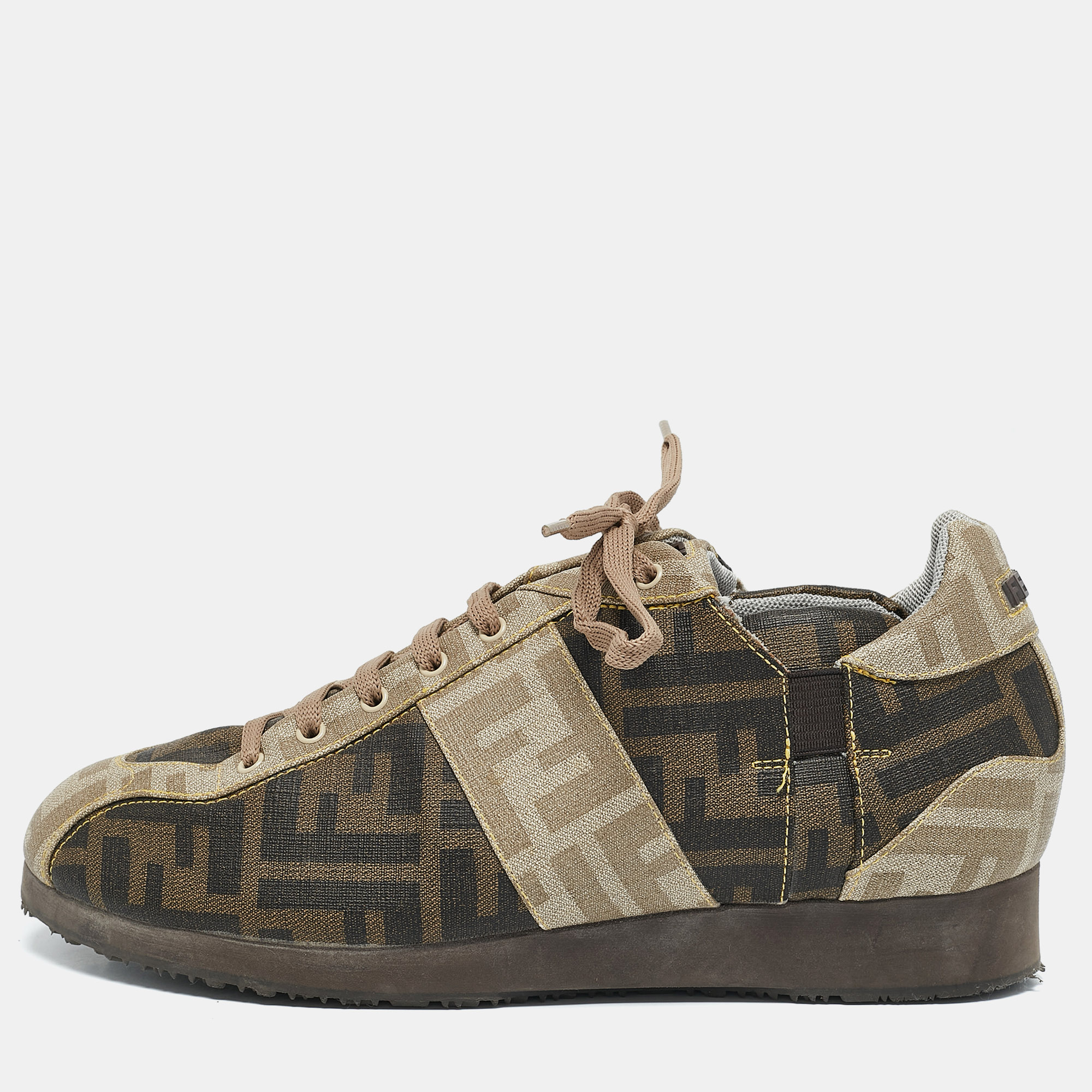 

Fendi Brown Canvas FF Logo Lace Up Sneakers Size