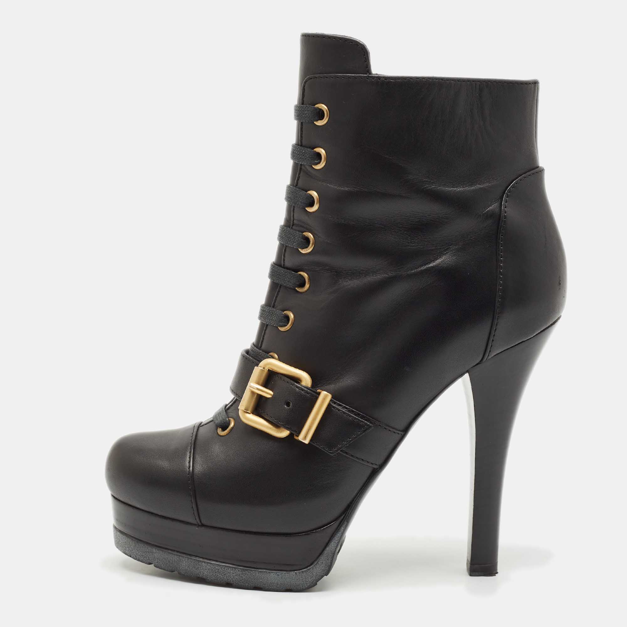 

Fendi Black Leather Lace Up Ankle Length Boots Size