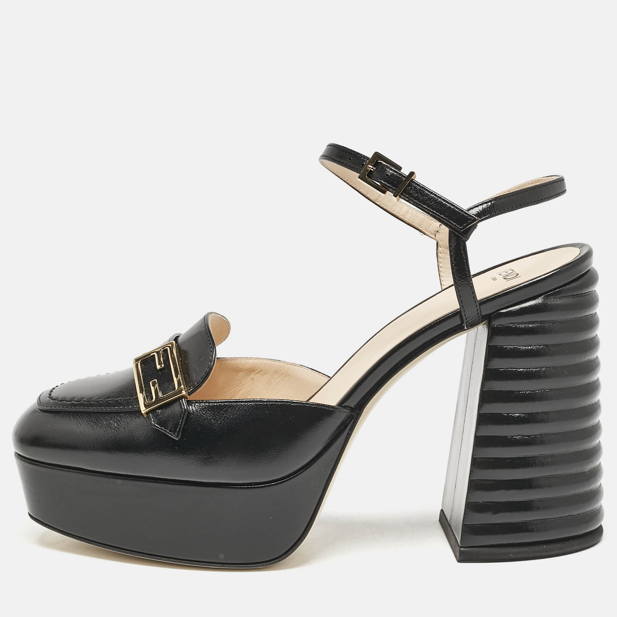

Fendi Black Leather Promenade Platform Sandals Size