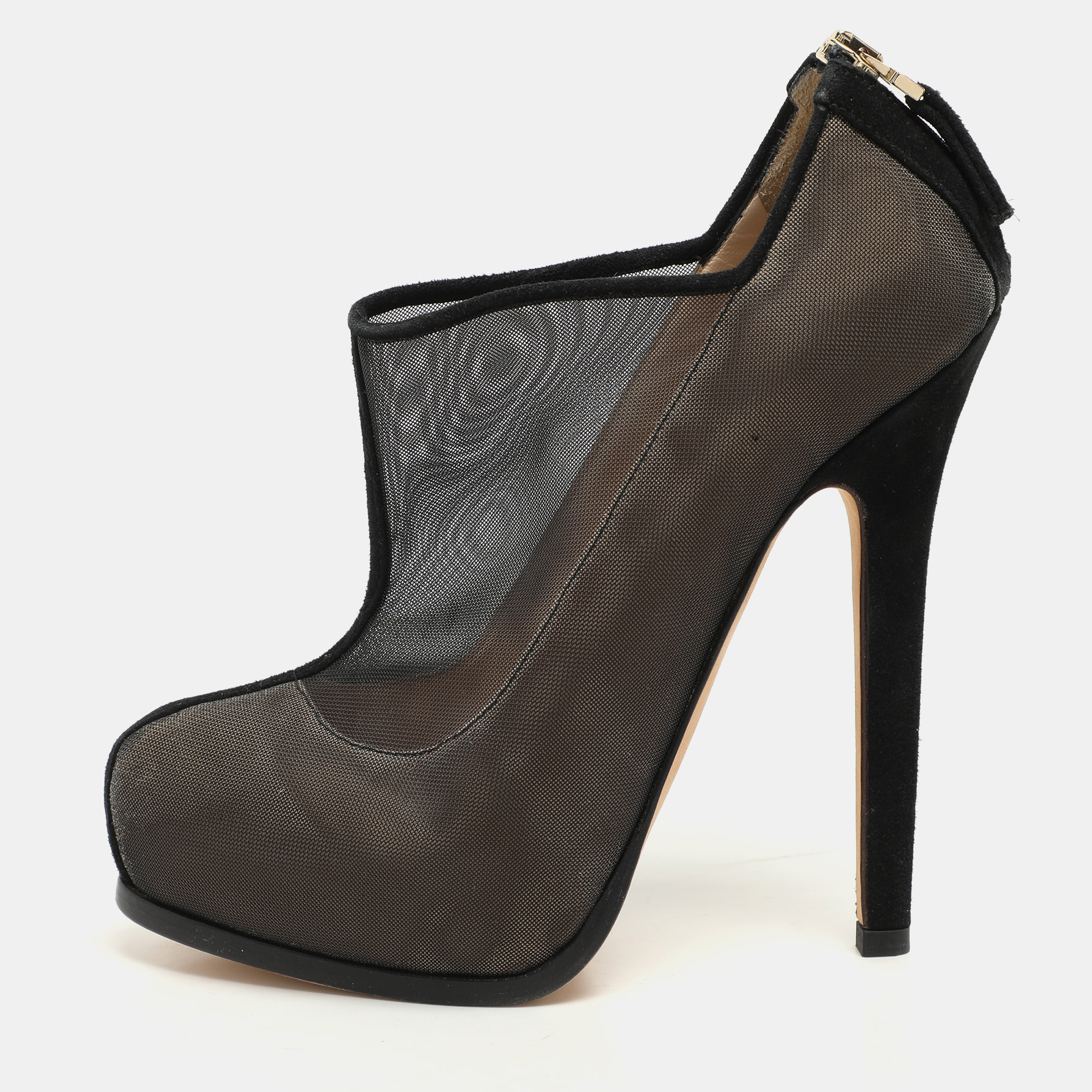 

Fendi Black/Beige Mesh and Suede Platform Booties Size