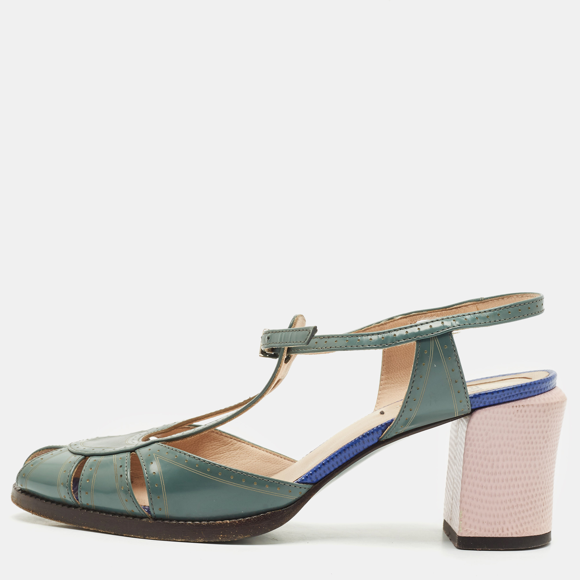 

Fendi Grey Leather Chameleon Ankle Strap Sandals Size