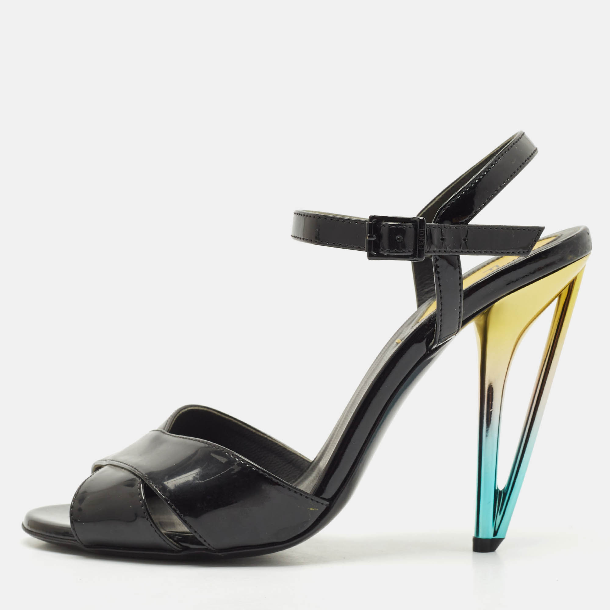 

Fendi Black Patent Leather Ankle Strap Sandals Size