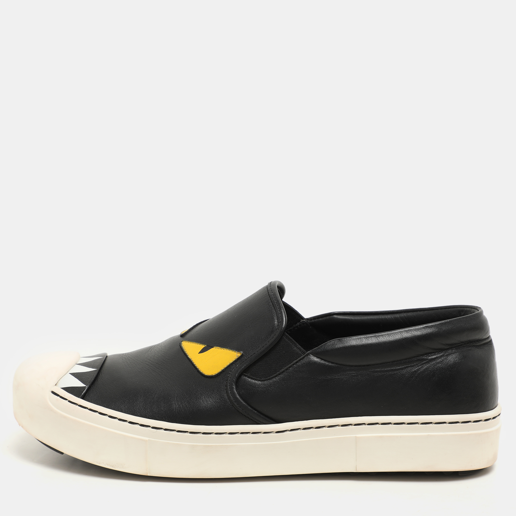

Fendi Black Leather Monster Slip On Sneakers Size