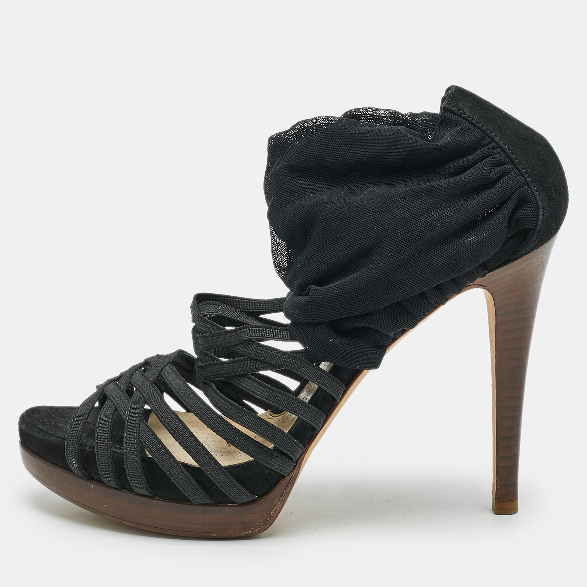 

Fendi Black Elastic and Jersey Strappy Sandals Size