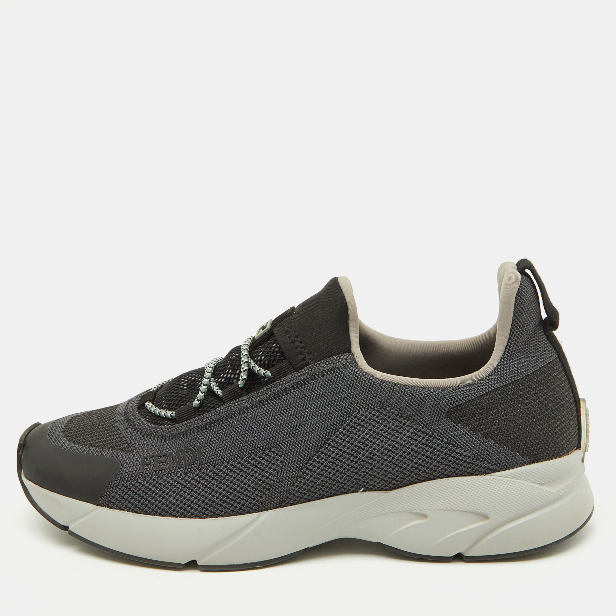 

Fendi Dark Grey/Black Knit Fabric Faster Slip On Low Top Sneakers Size