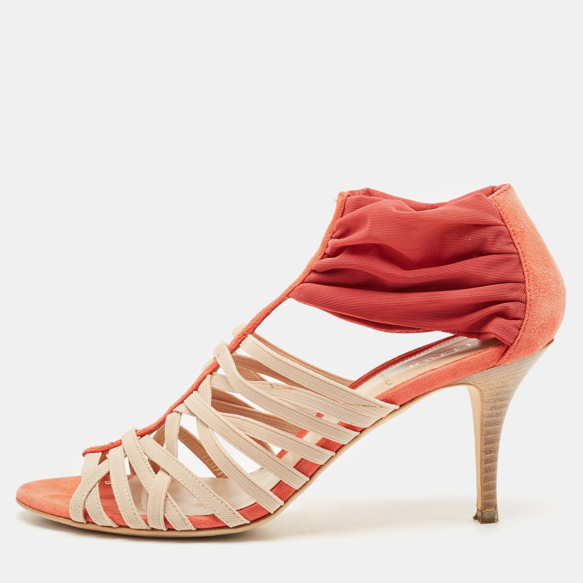 

Fendi Red/Beige Suede And Elastic Strappy Sandals Size