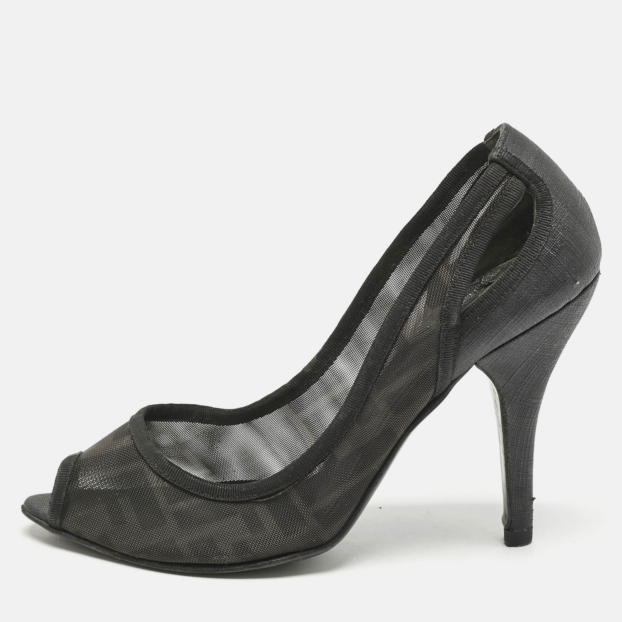 

Fendi Black Zucca Mesh and Coated Fabric Peep Toe Pumps Size