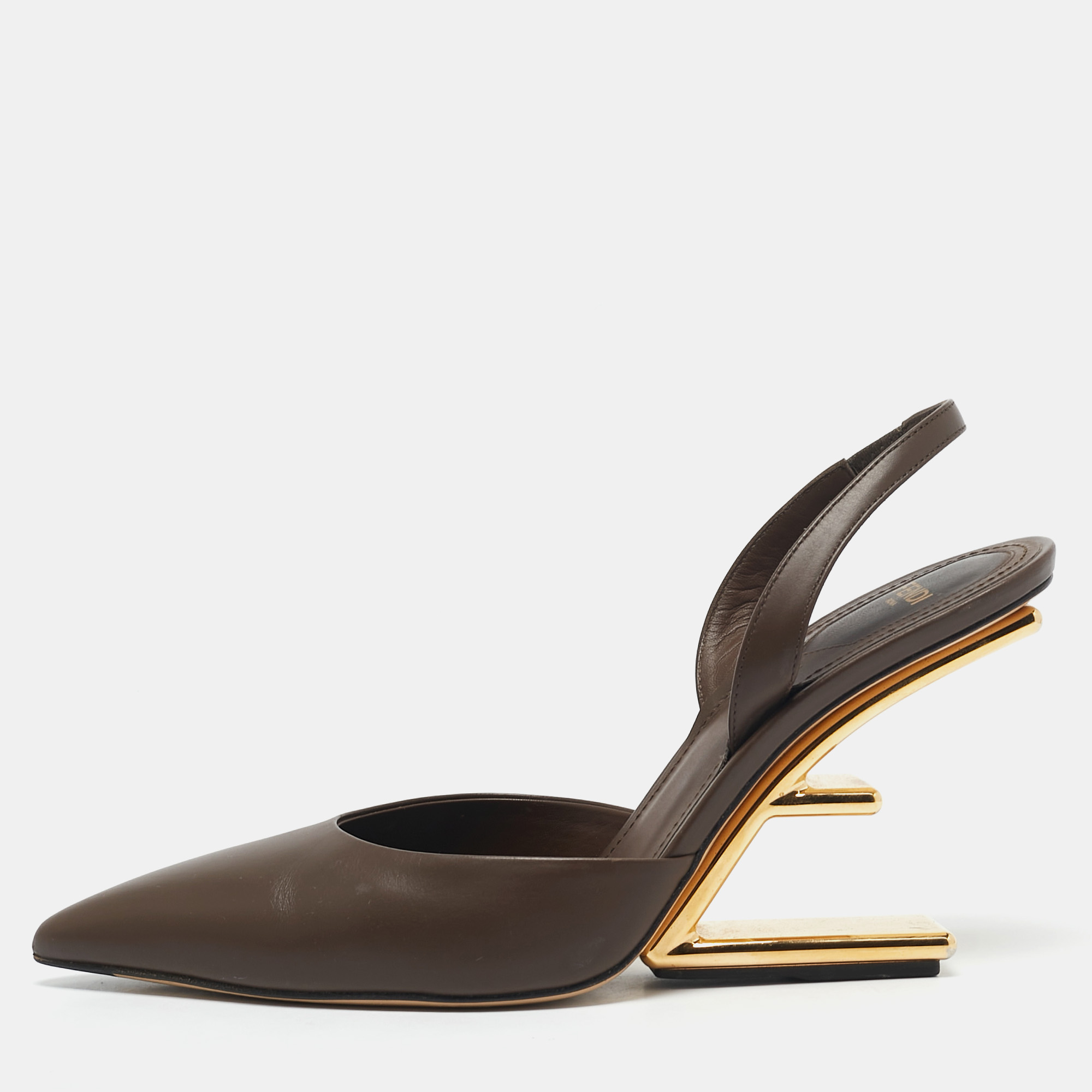 

Fendi Brown Leather Fendi First Slingback Pumps Size