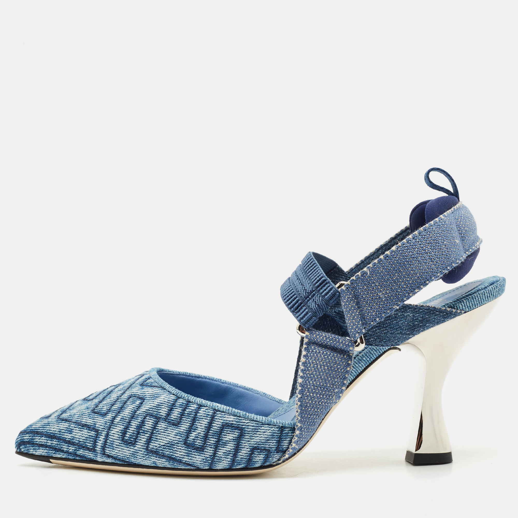 

Fendi Navy Blue Zucca Denim Colibri Slingback Pumps Size