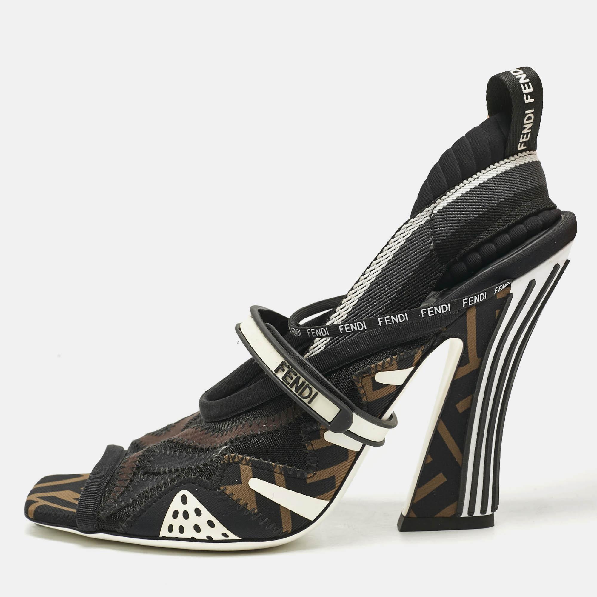 

Fendi Multicolor Neoprene and Mesh Freedom FF Patchwork Slingback Sandals Size