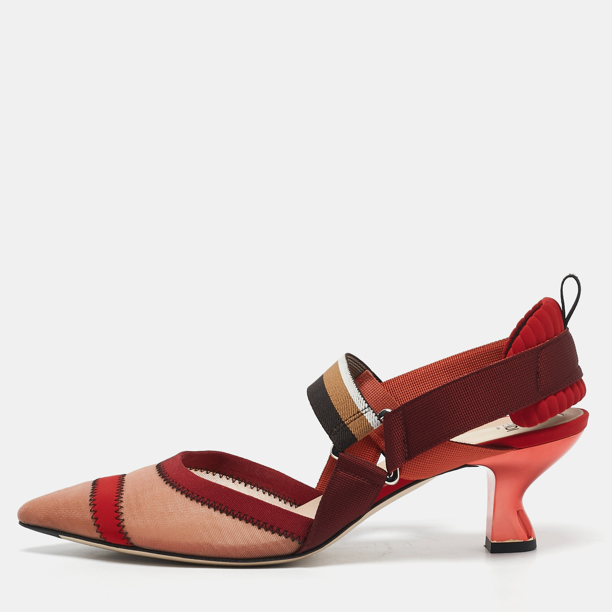 

Fendi Multicolor Canvas and Mesh Colibri Slingback Pumps Size