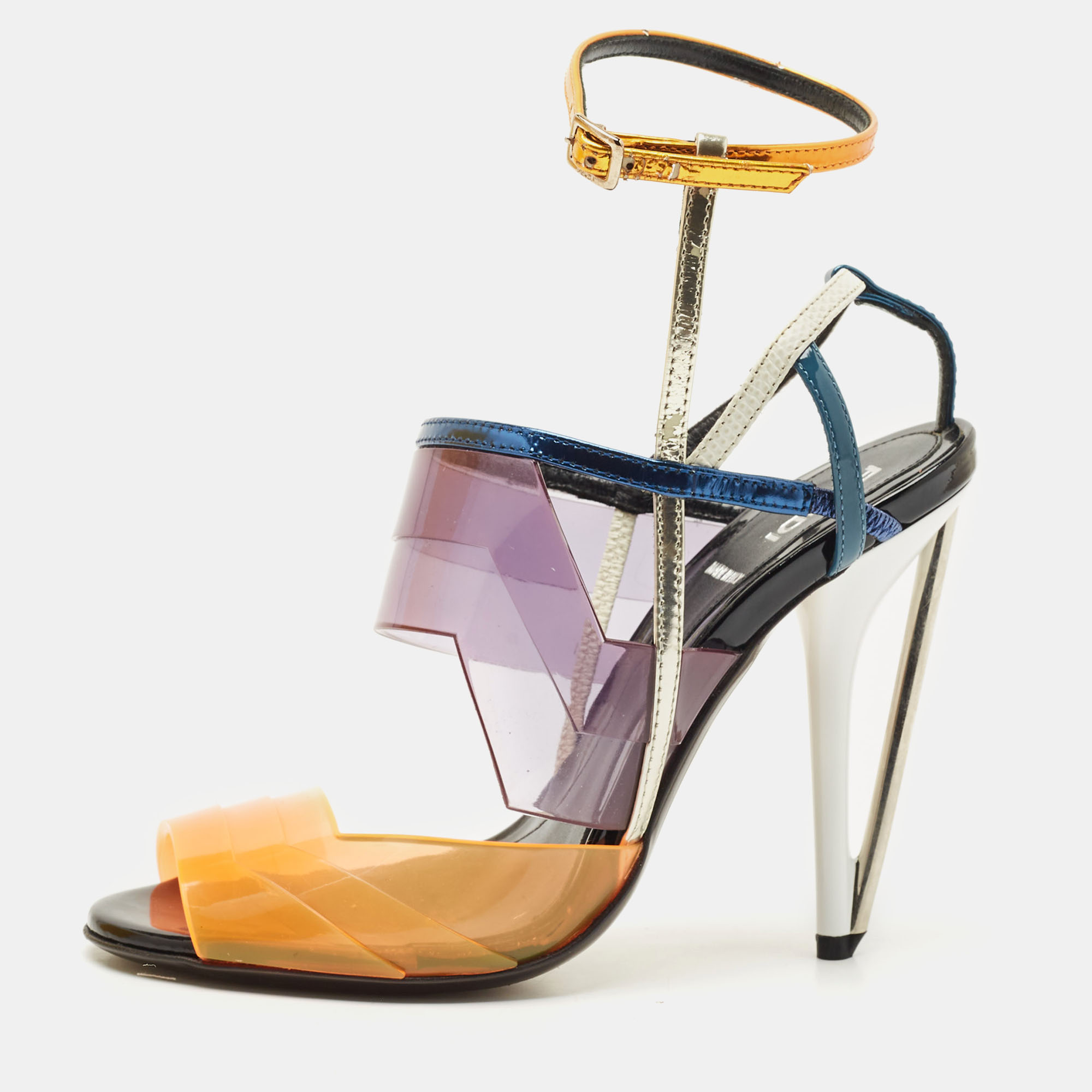

Fendi Multicolor PVC and Leather Iridia Sandals Size