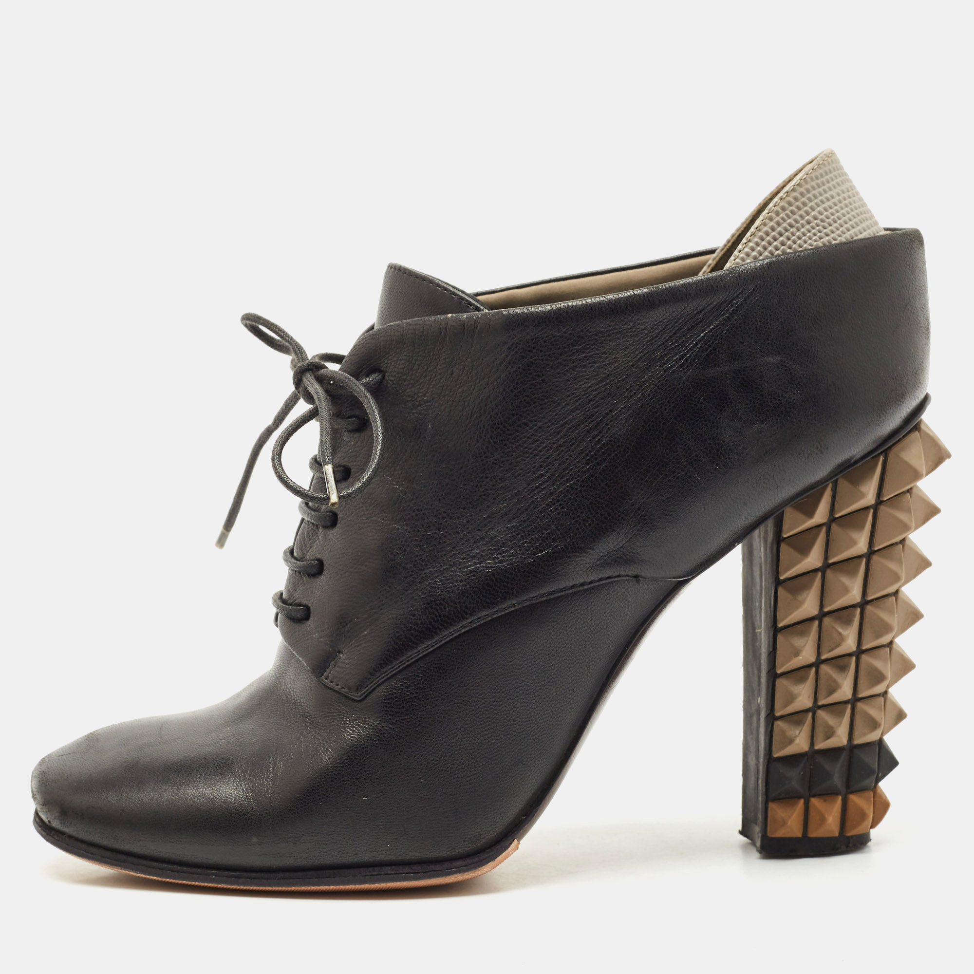 

Fendi Black Leather Lace up Polifonia Ankle Boots Size