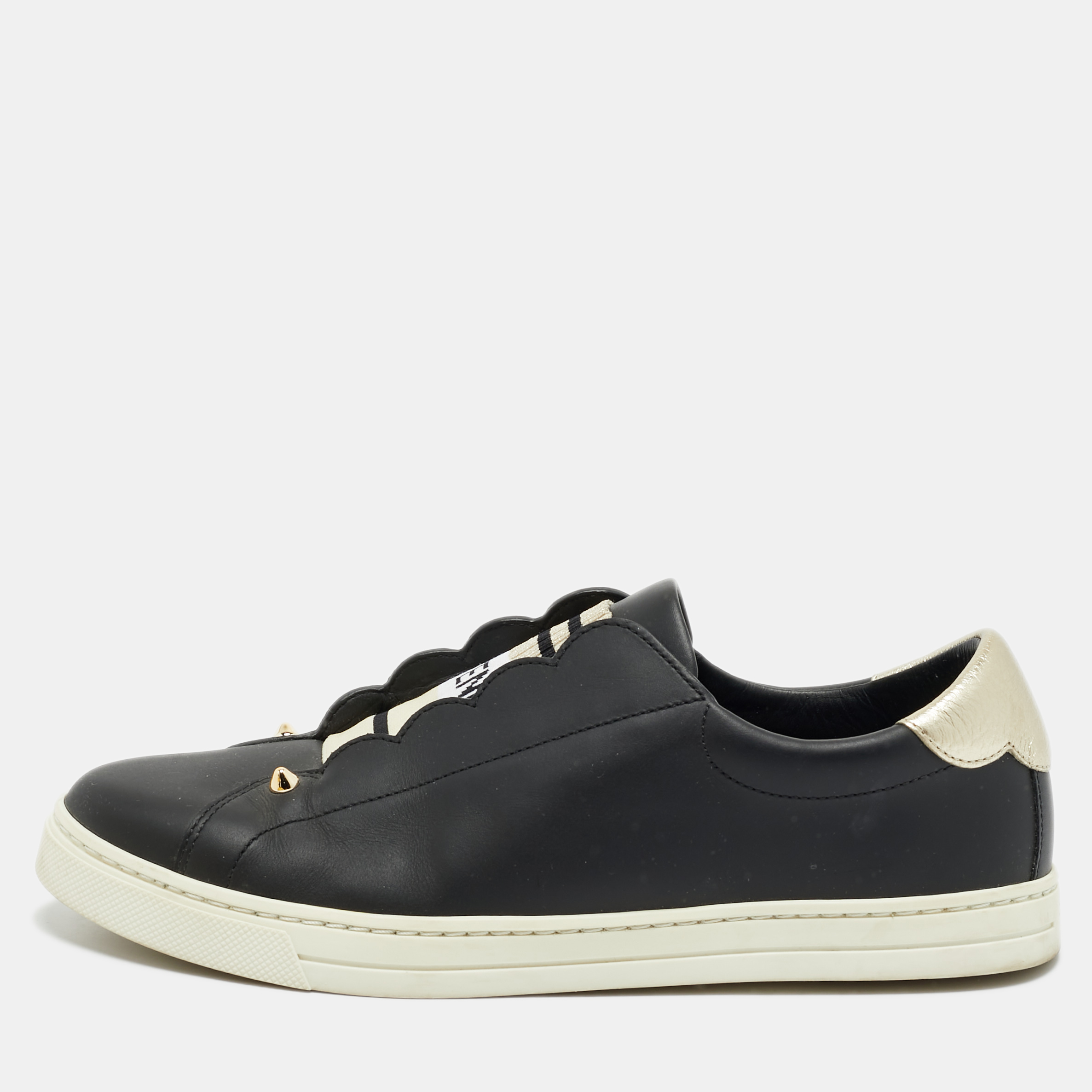 

Fendi Black Leather Rockoclick Slip On Sneakers Size