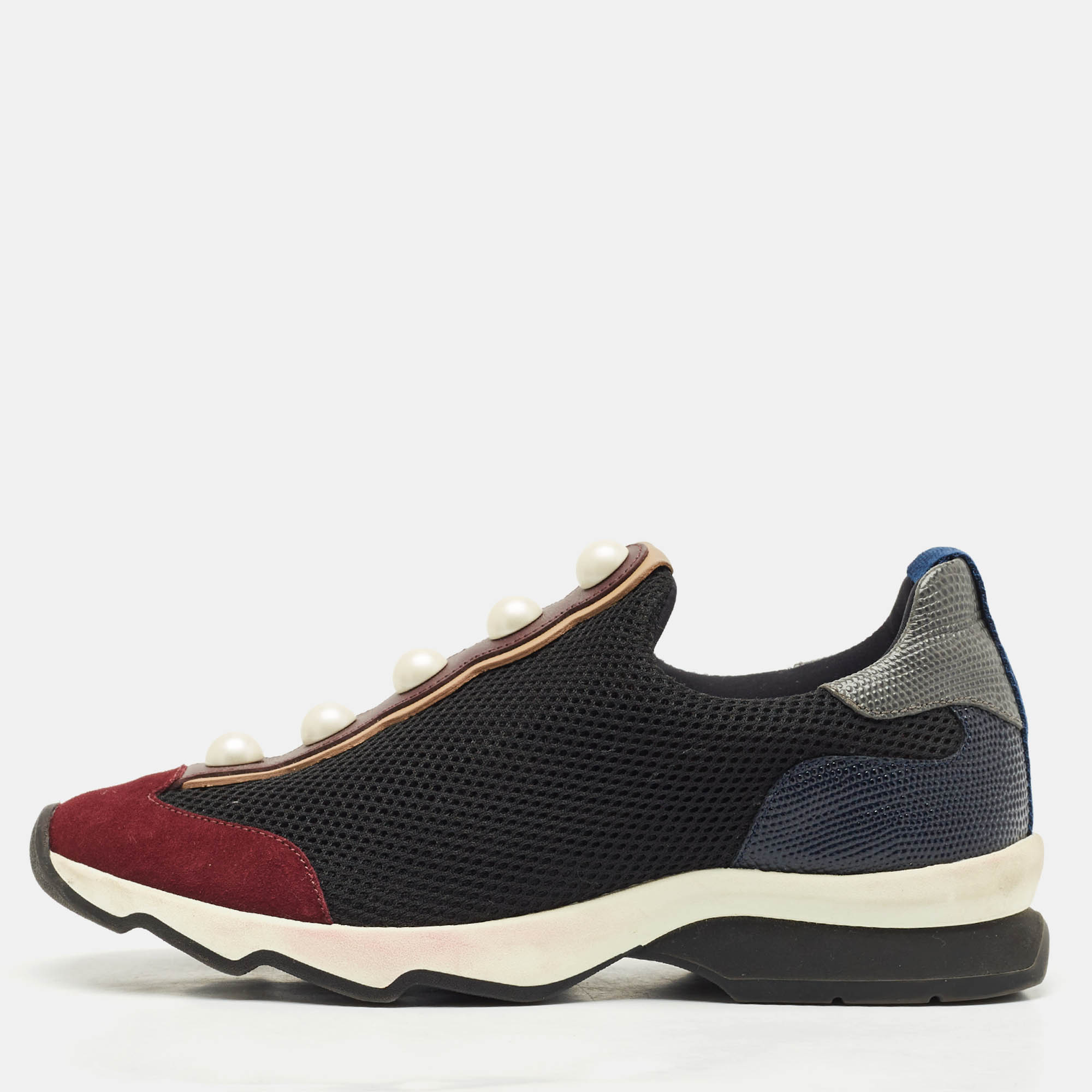 

Fendi Black/Burgundy Mesh and Suede Pearl Technical Slip On Sneakers Size, Multicolor