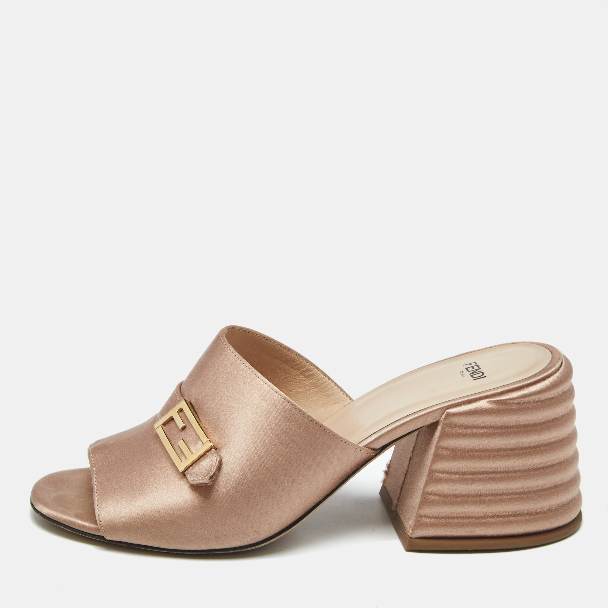 Pre-owned Fendi Old Rose Satin Ff Slide Sandals Size 38 In Pink