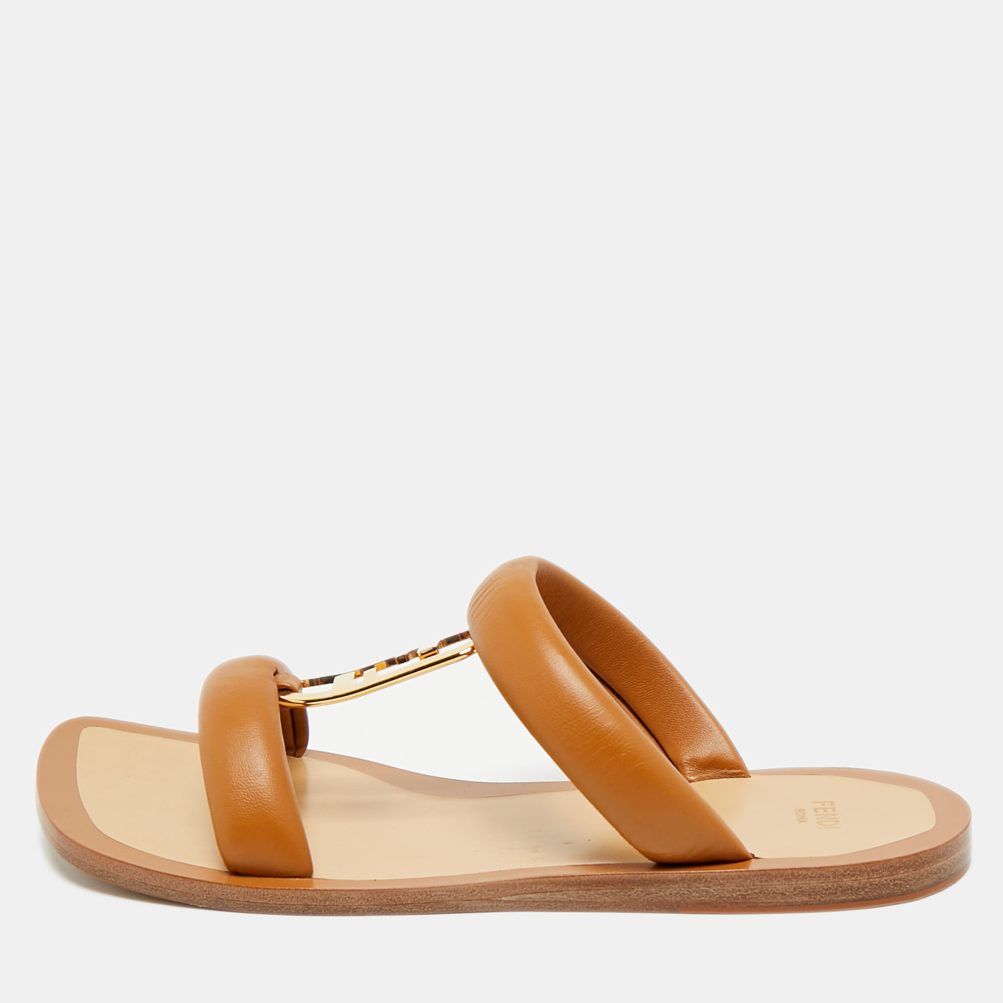 

Fendi Brown Leather Buckle Flats Slide Size