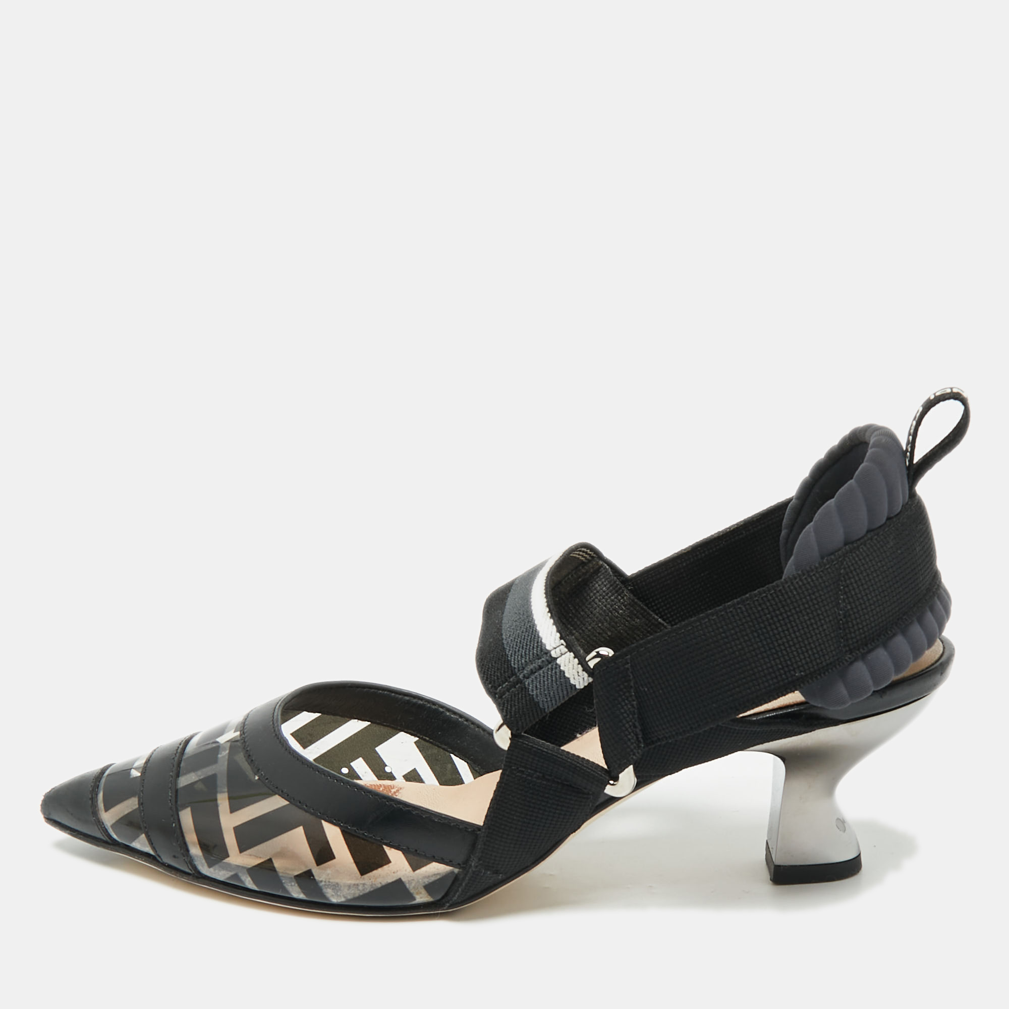 

Fendi Black/Grey PVC And Fabric Colibri Slingback Pumps Size