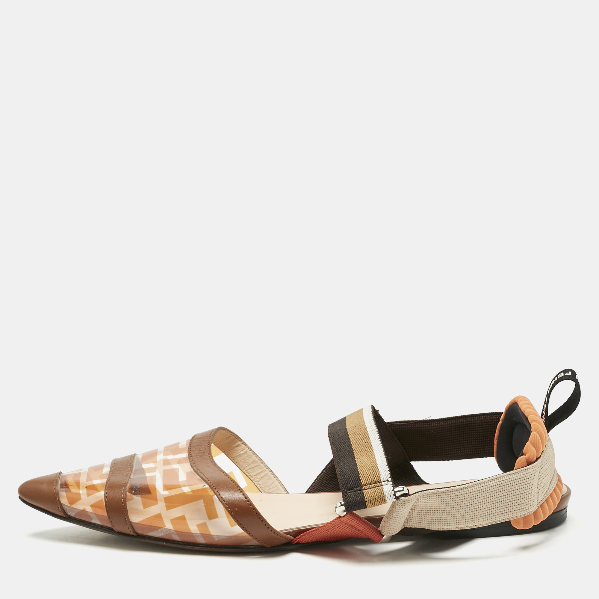 

Fendi Orange/Brown Zucca PVC and Leather Colibri Slingback Flat Sandals Size, Multicolor