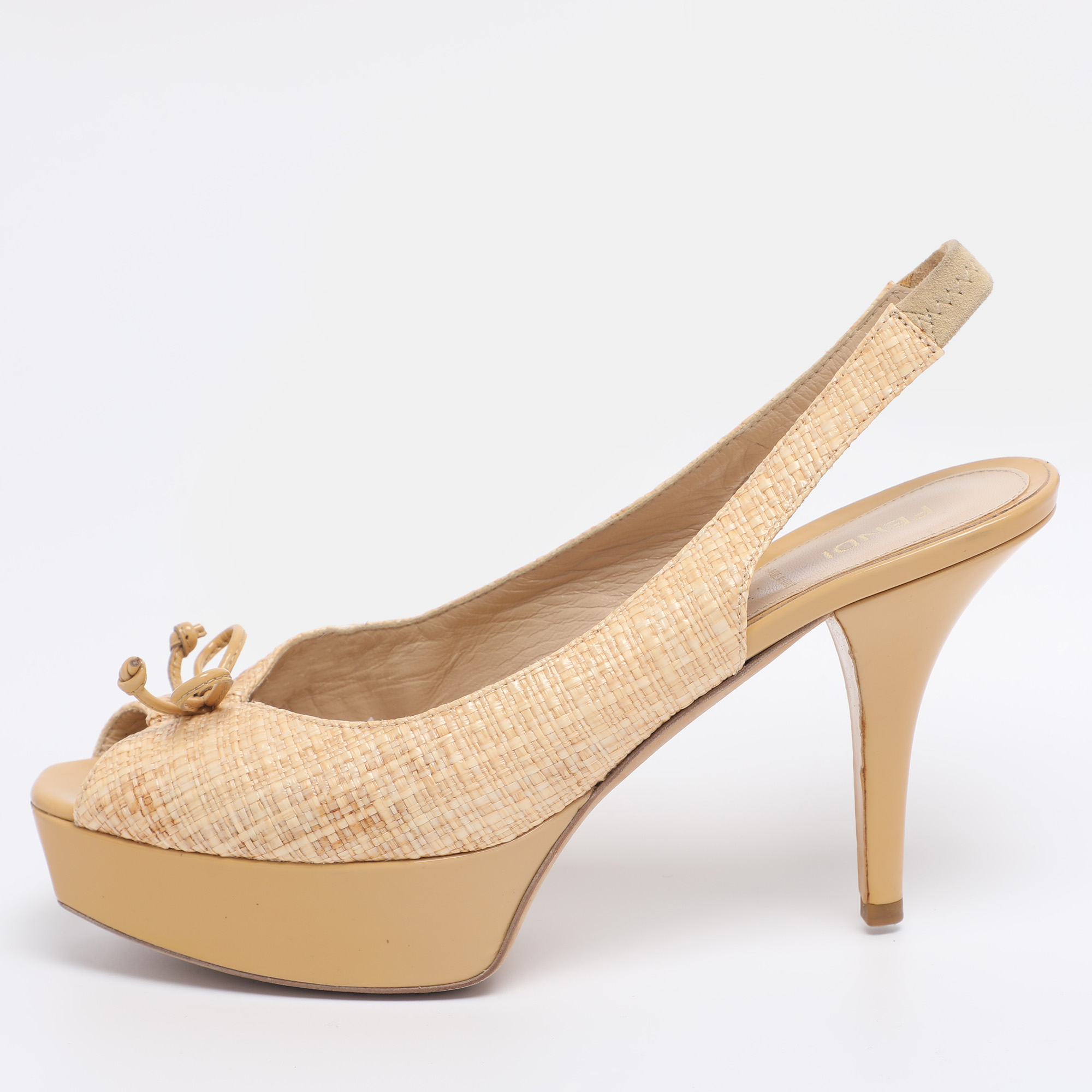 Pre-owned Fendi Sta Bow Platform Slingback Sandals Size 41