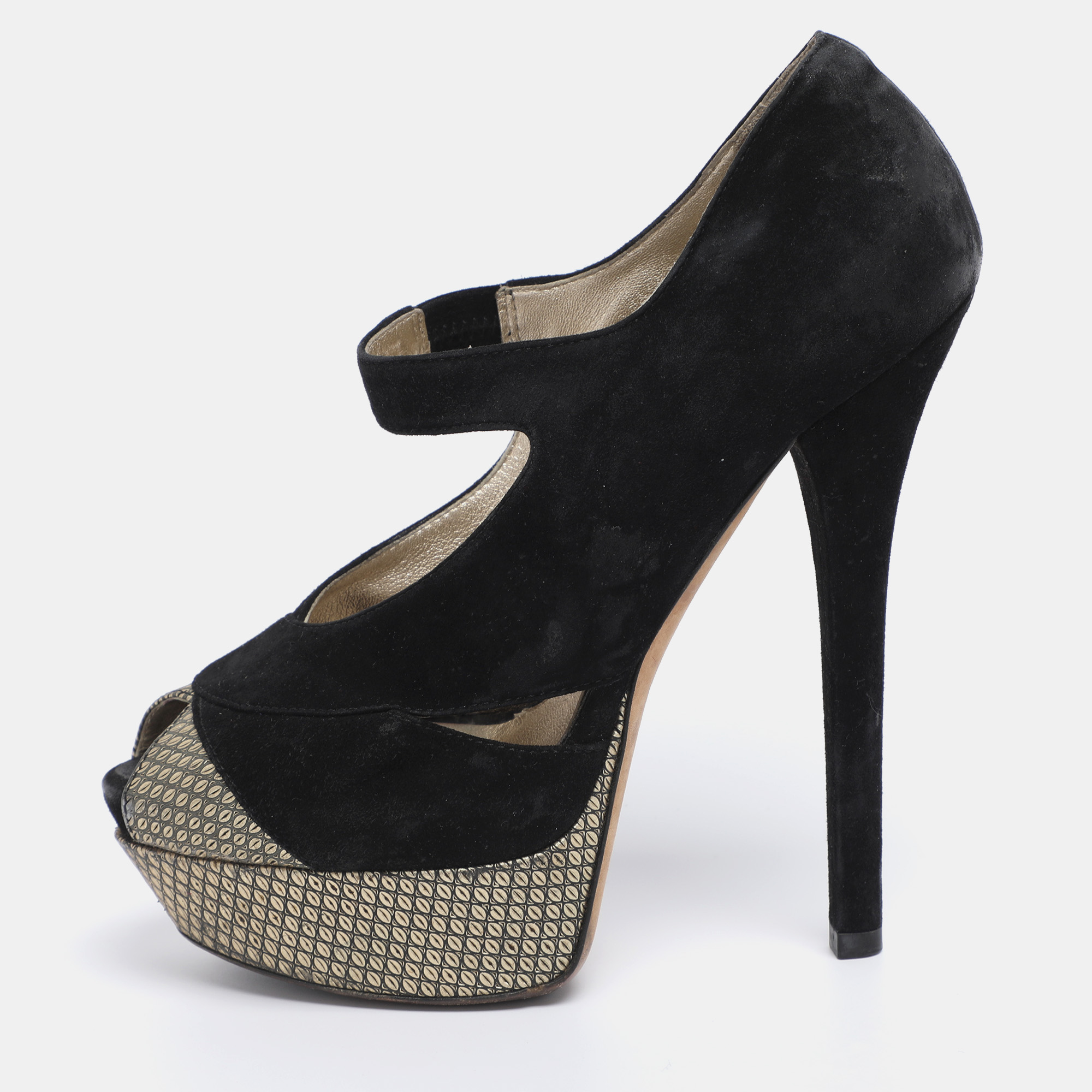

Fendi Black Suede Peep Toe Platform Pumps Size 38.5