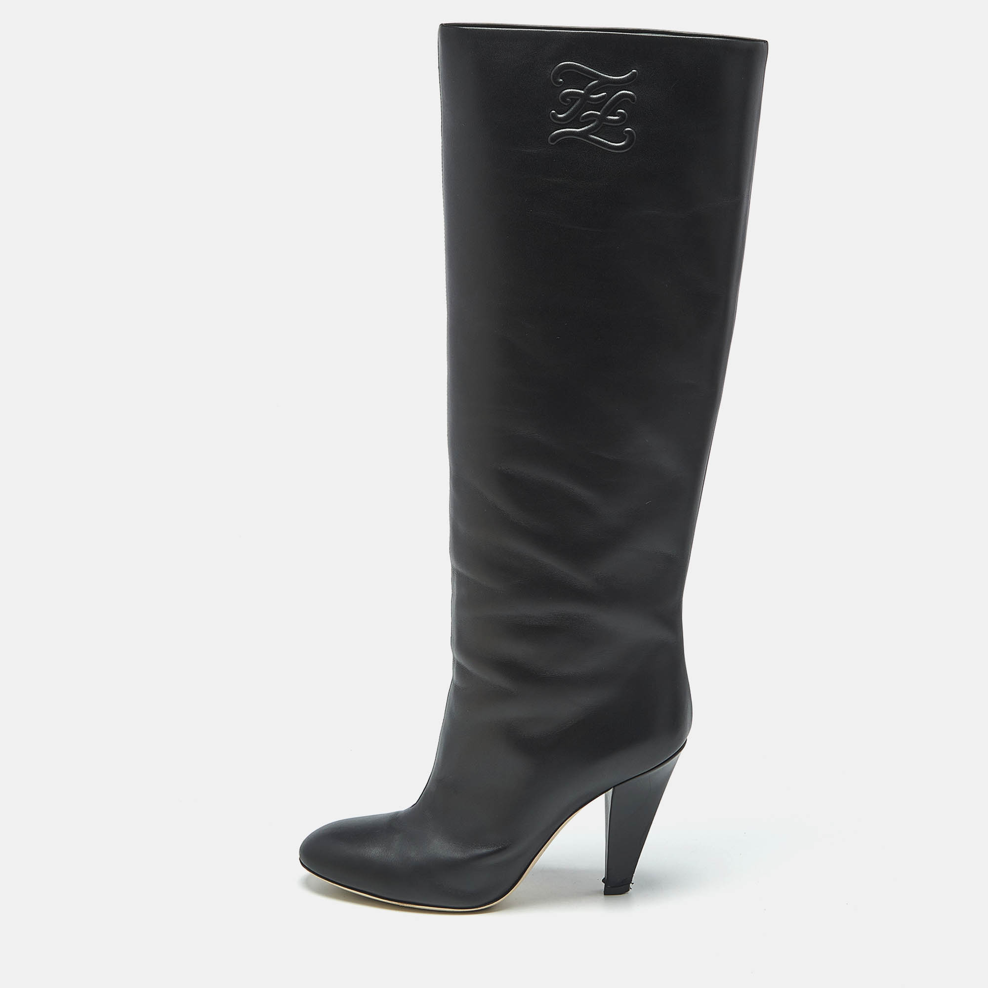 

Fendi Black Leather Knee Length Boots Size .5