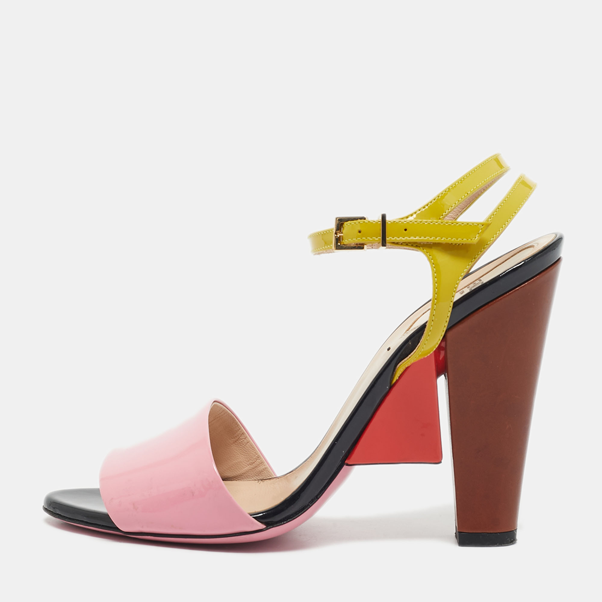 

Fendi Multicolor Patent Leather Ankle Strap Sandals Size