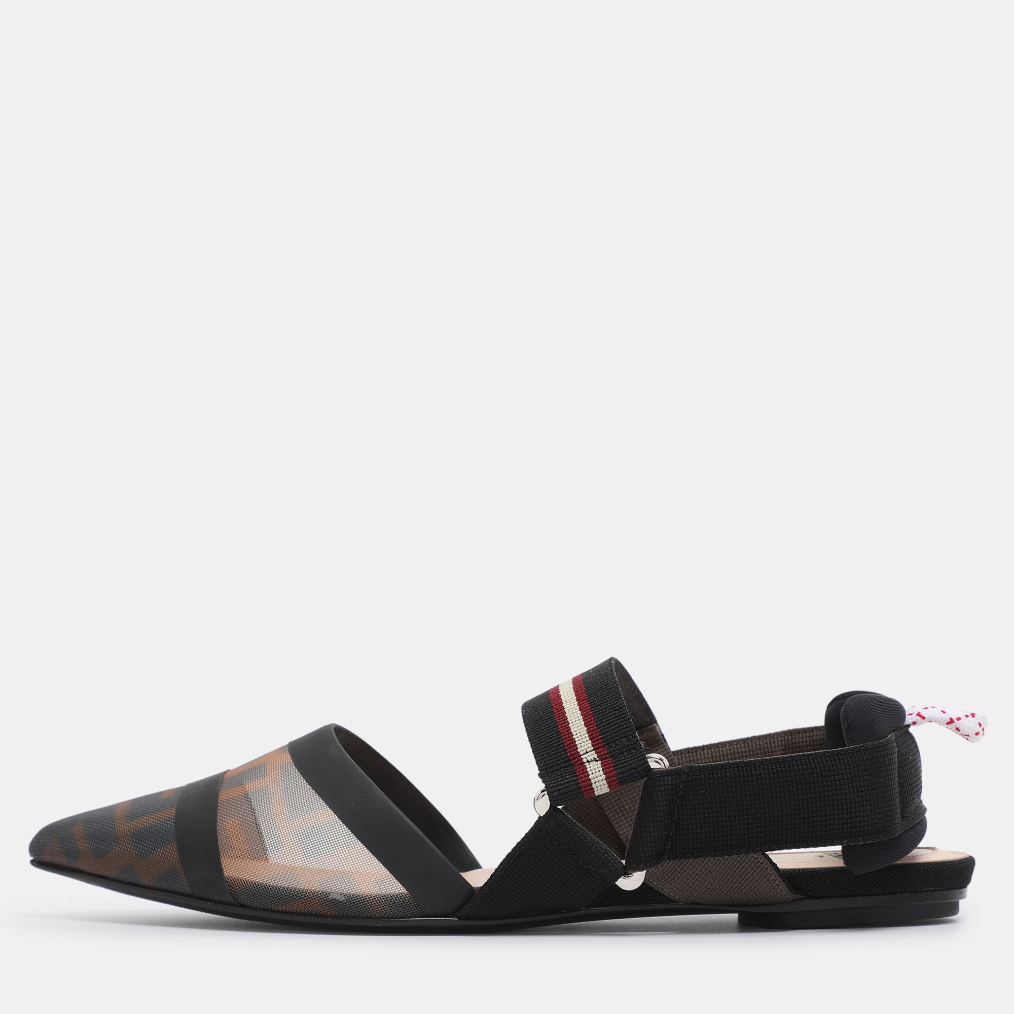 

Fendi Multicolor Zucca Mesh and Leather Colibri Slingback Flats Size