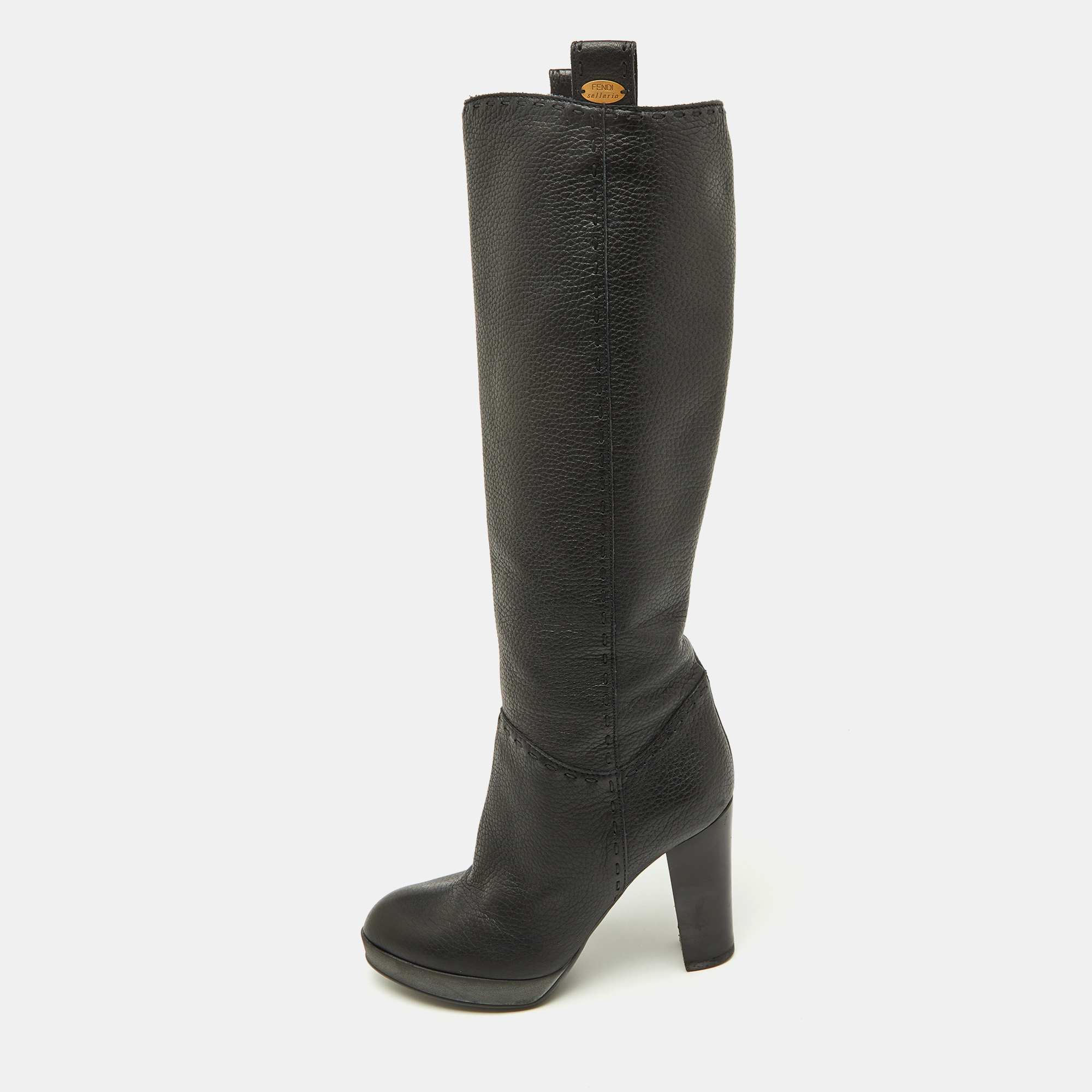 

Fendi Black Leather Selleria Knee Length Boots Size