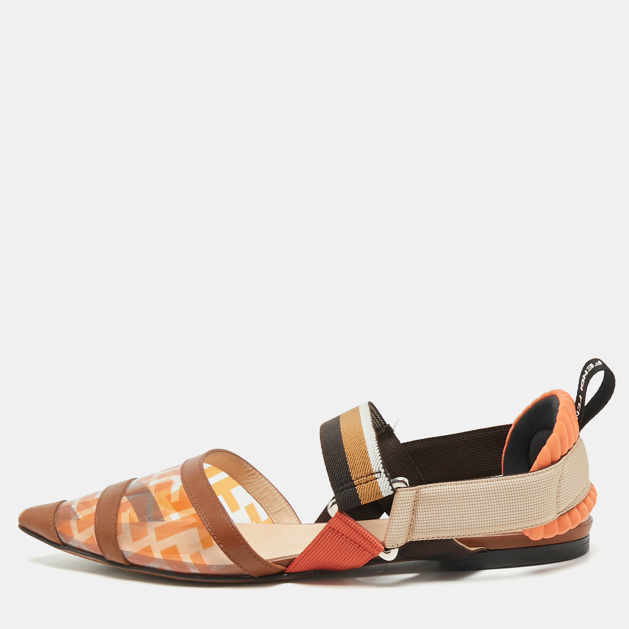 

Fendi Orange/Brown Zucca PVC and Leather Colibri Slingback Flat Sandals Size, Multicolor