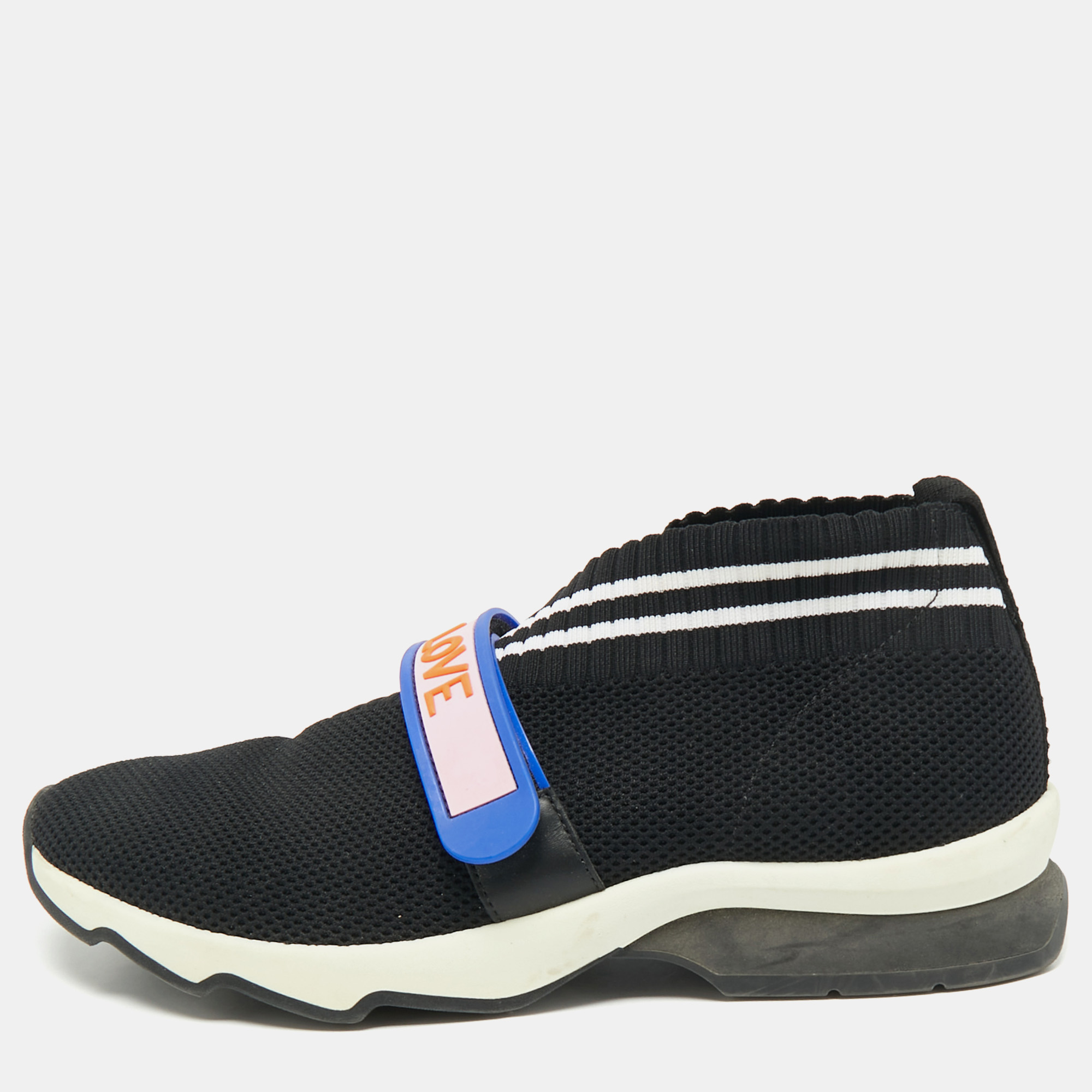 

Fendi Black Knit Fabric Rockoko Slip On Sneakers Size
