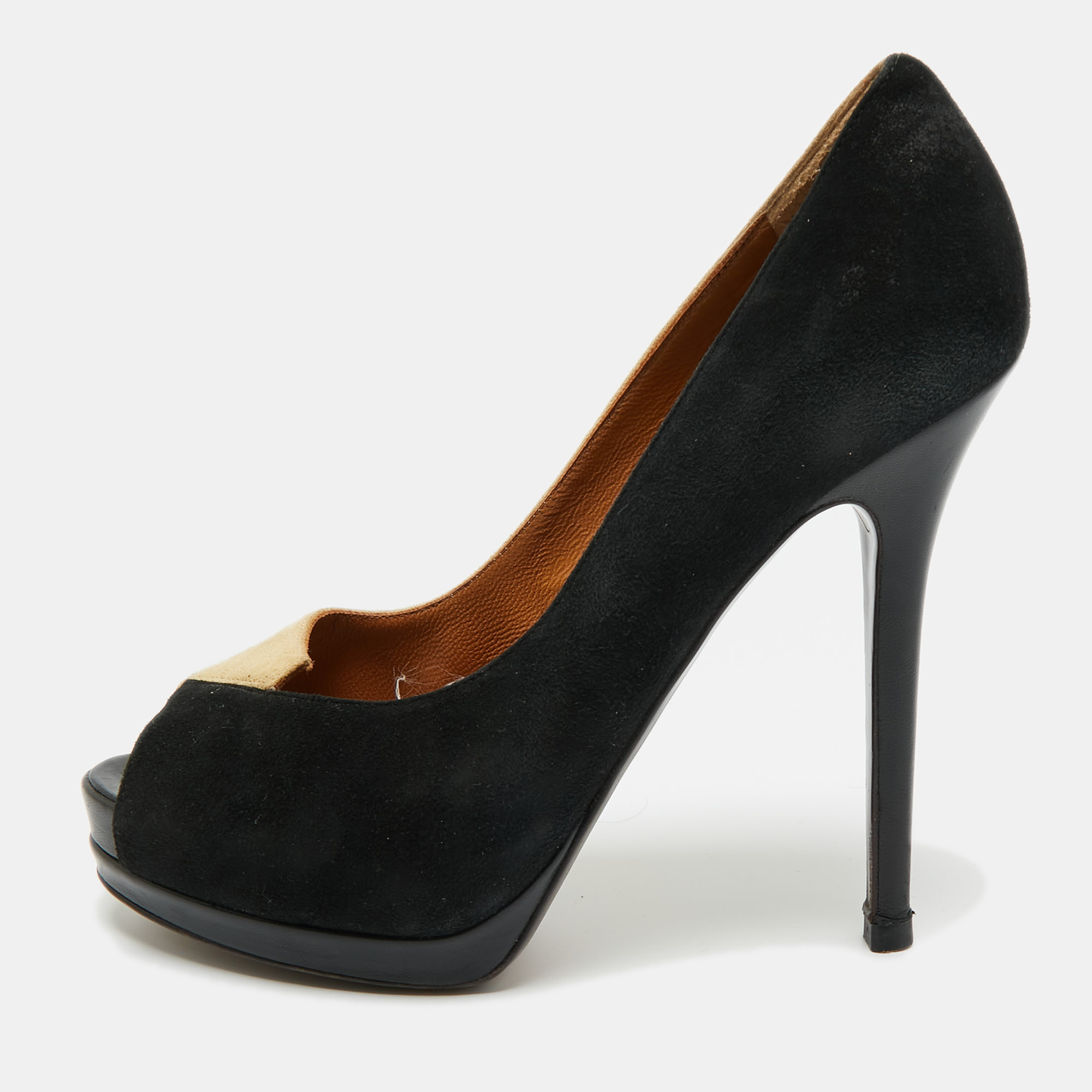 

Fendi Black/Beige Suede Fendista Peep Toe Pumps Size