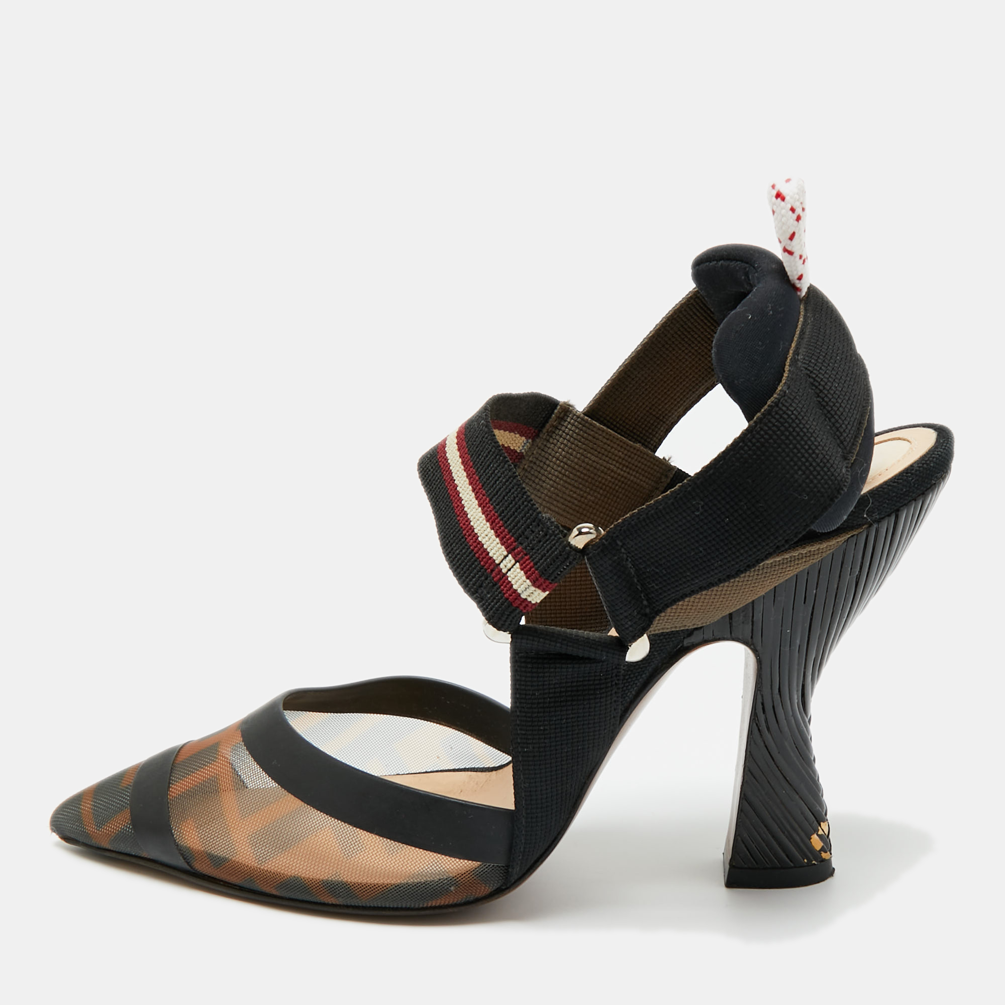 Pre-owned Fendi Multicolor Canvas And Mesh Colibri Pumps Size 36