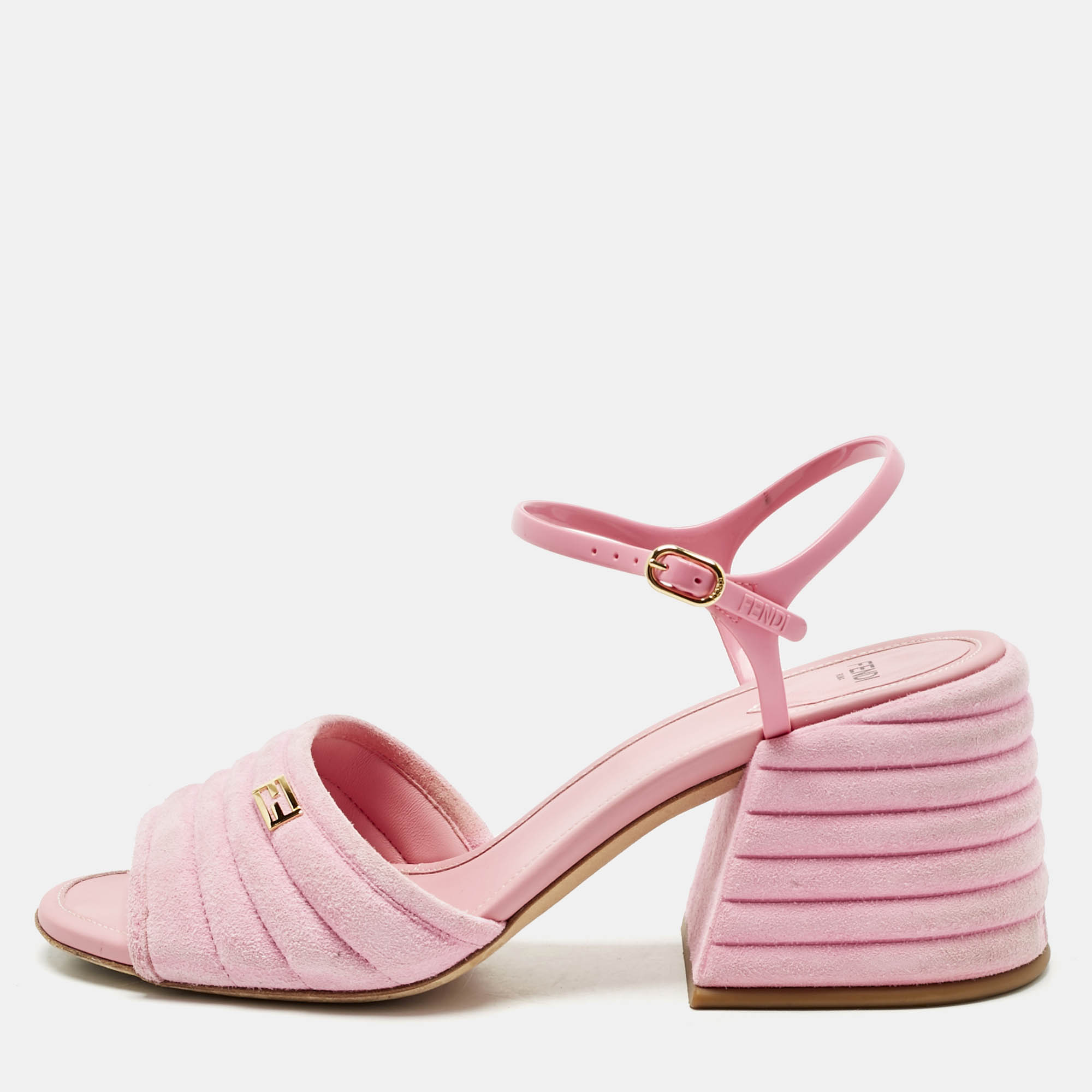 

Fendi Pink Jelly and Suede FF Ankle Strap Sandals Size